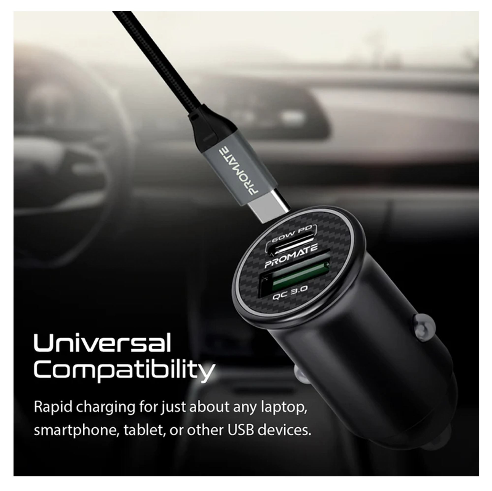 PROMATE RapidCharge™ Mini Car Charger with 60W Power Delivery & Quick Charge 3.0 - Best Prices