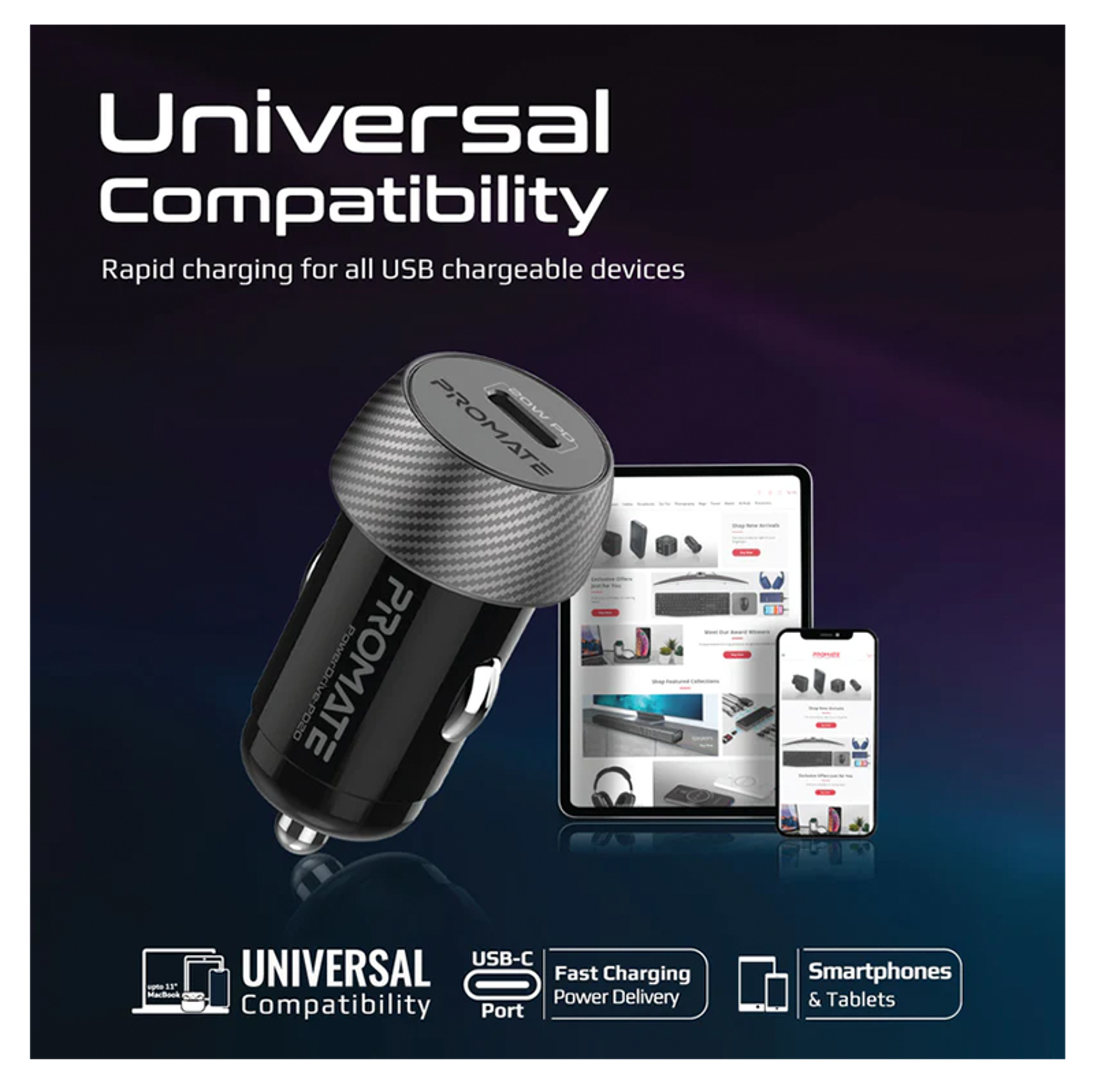 PROMATE 20W Mini Car Charger with Power Delivery - Best Prices