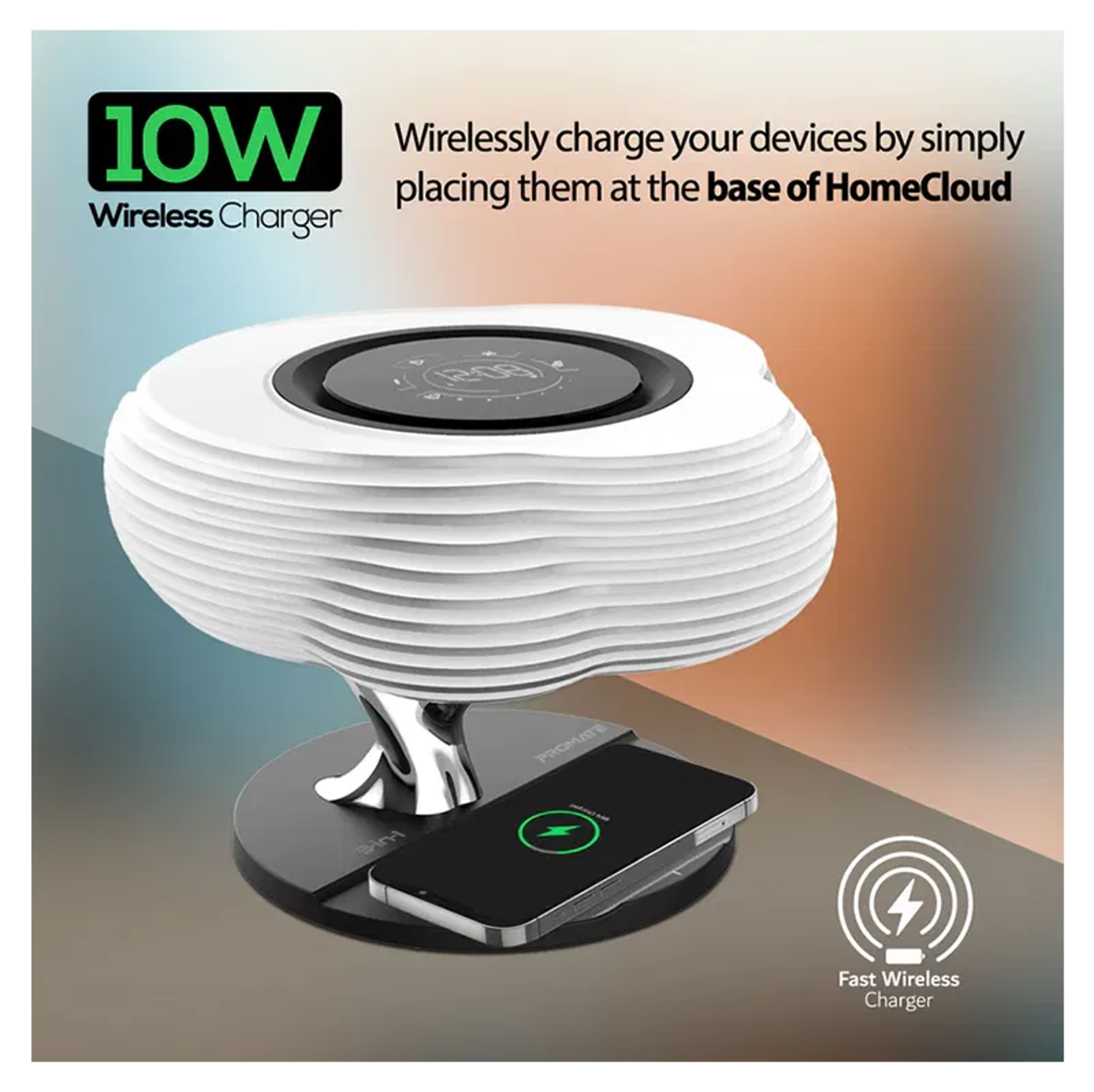 PROMATE 3 in 1 Cloud Design Wireless Speaker with LED Nightlight and Wireless Charger - Best Prices