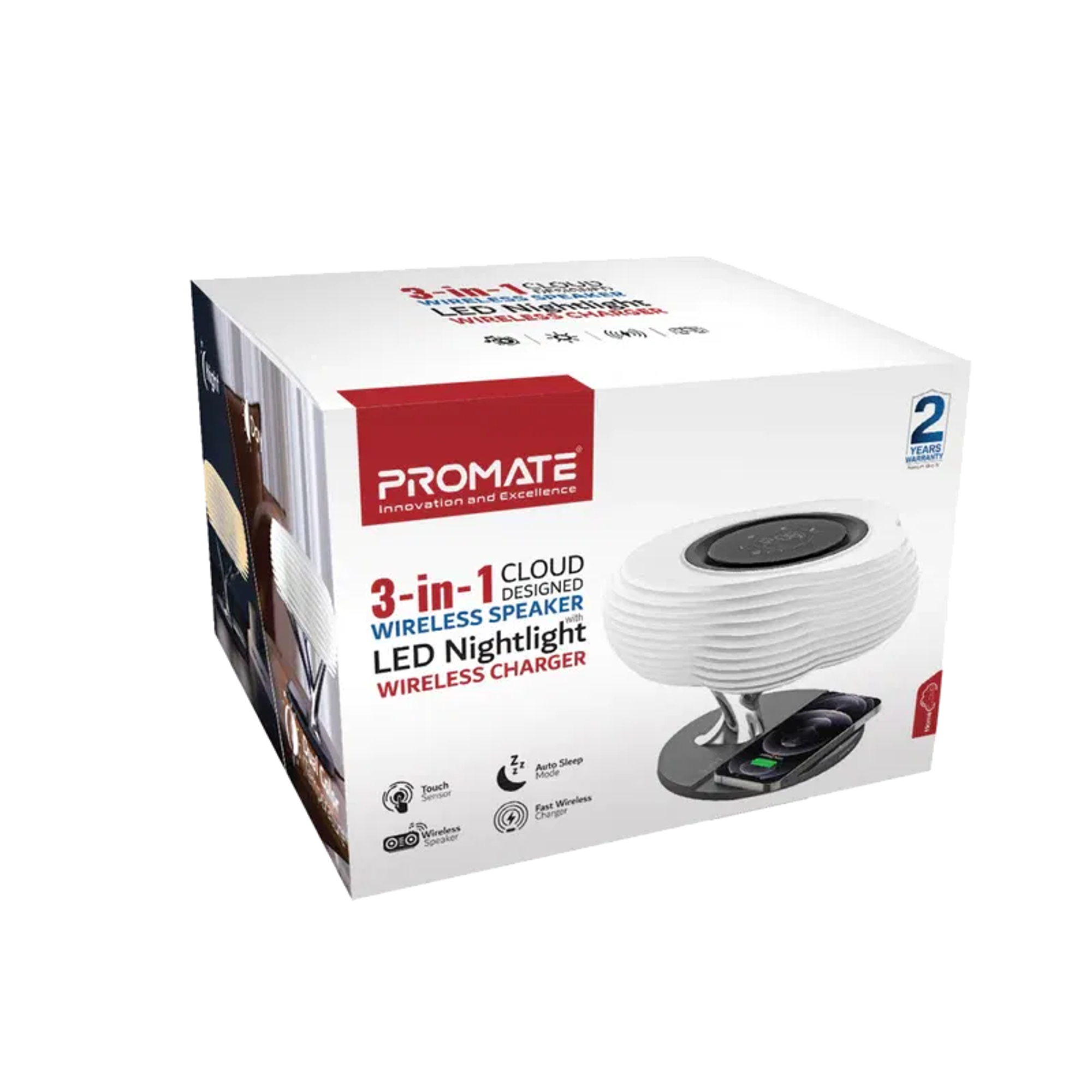 PROMATE 3 in 1 Cloud Design Wireless Speaker with LED Nightlight and Wireless Charger - Best Prices