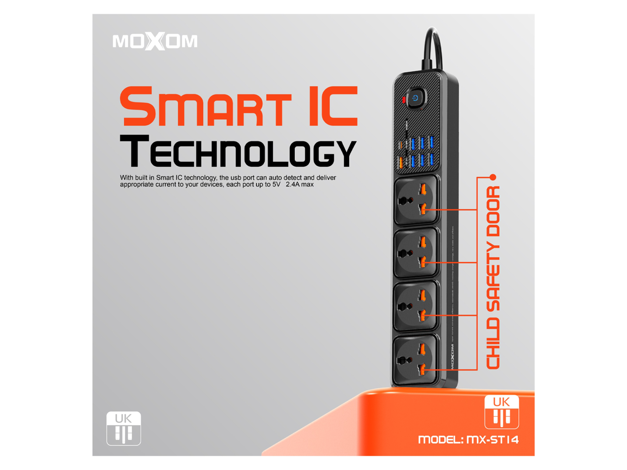 شريط طاقة Moxom MX-ST16 7USB + 1PD 2500W بحد أقصى 12 منفذًا في 1 - أفضل سعر
