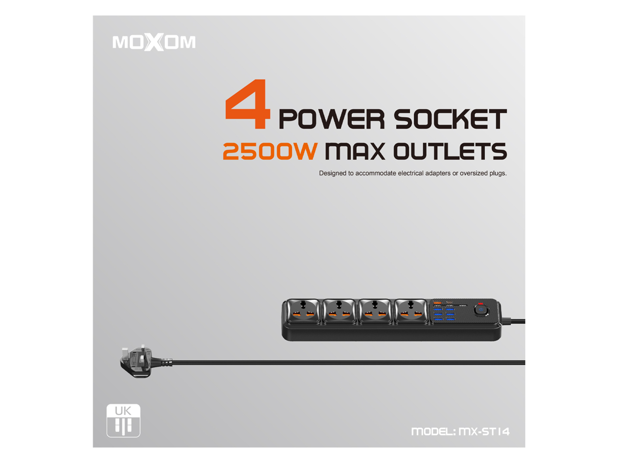 شريط طاقة Moxom MX-ST16 7USB + 1PD 2500W بحد أقصى 12 منفذًا في 1 - أفضل سعر