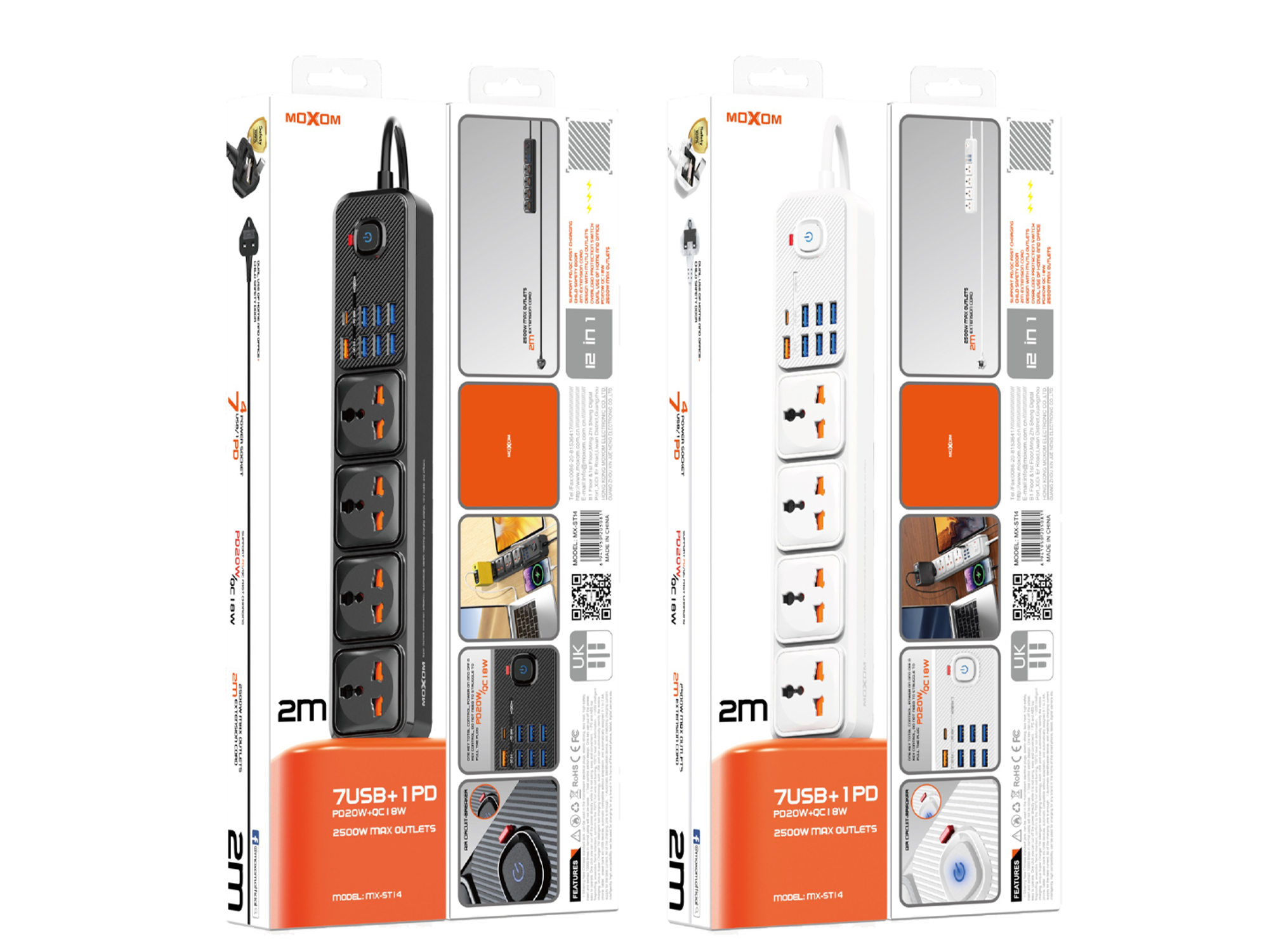 شريط طاقة Moxom MX-ST16 7USB + 1PD 2500W بحد أقصى 12 منفذًا في 1 - أفضل سعر