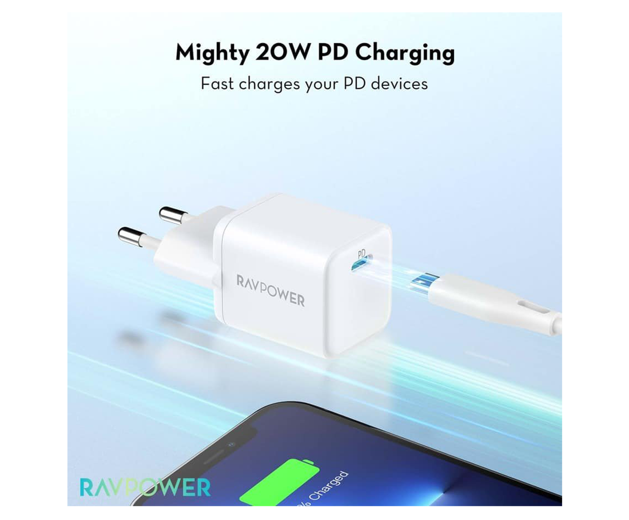 RAVPower RP-PC1040 PD 20W Wall Charger 1m USB-C Lightning Cable - Best Prices