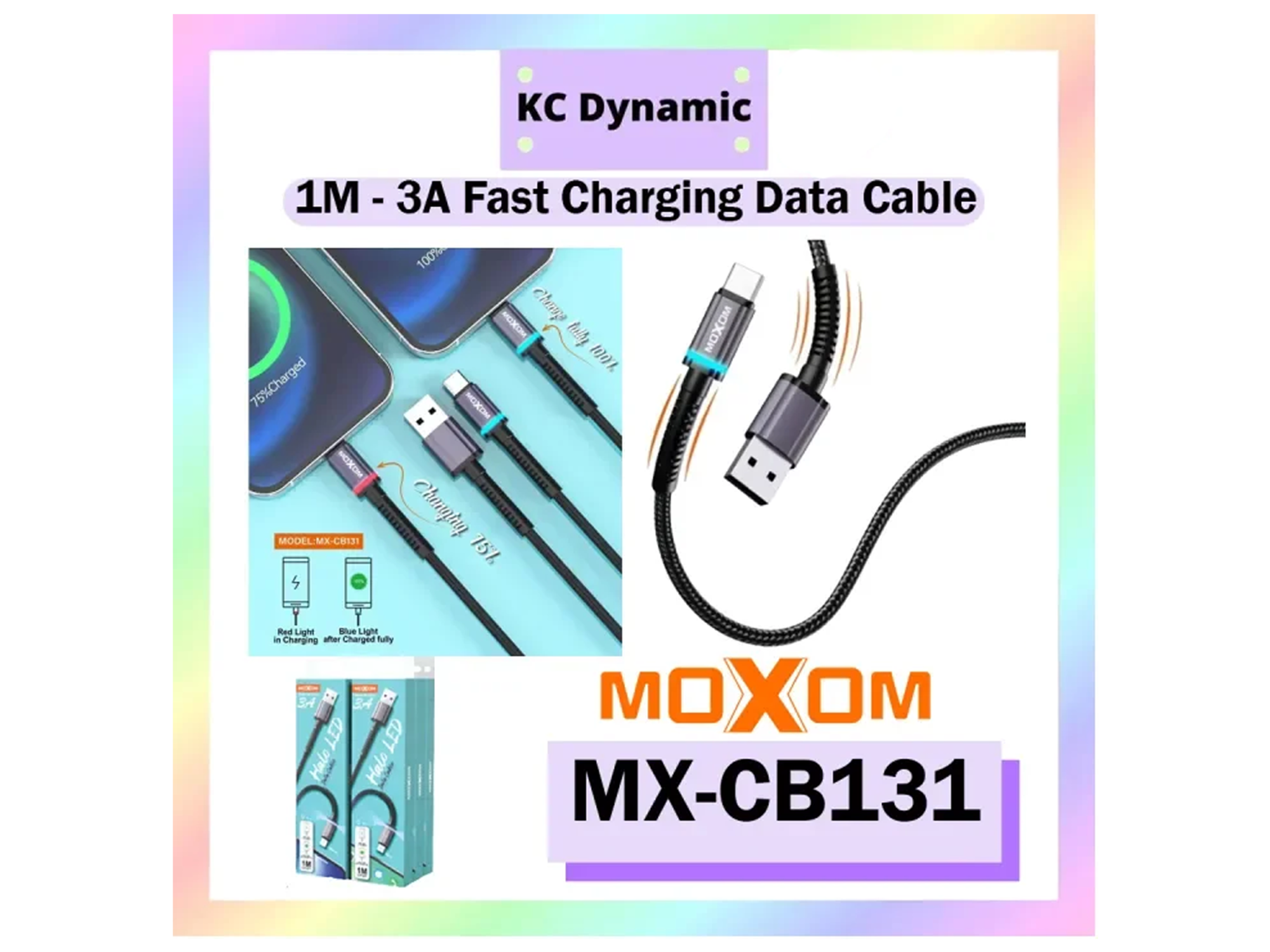 موكسوم MX-CB131 كيبل بيانات هالو ليد 3 أمبير شحن سريع 1 متر - أفضل سعر