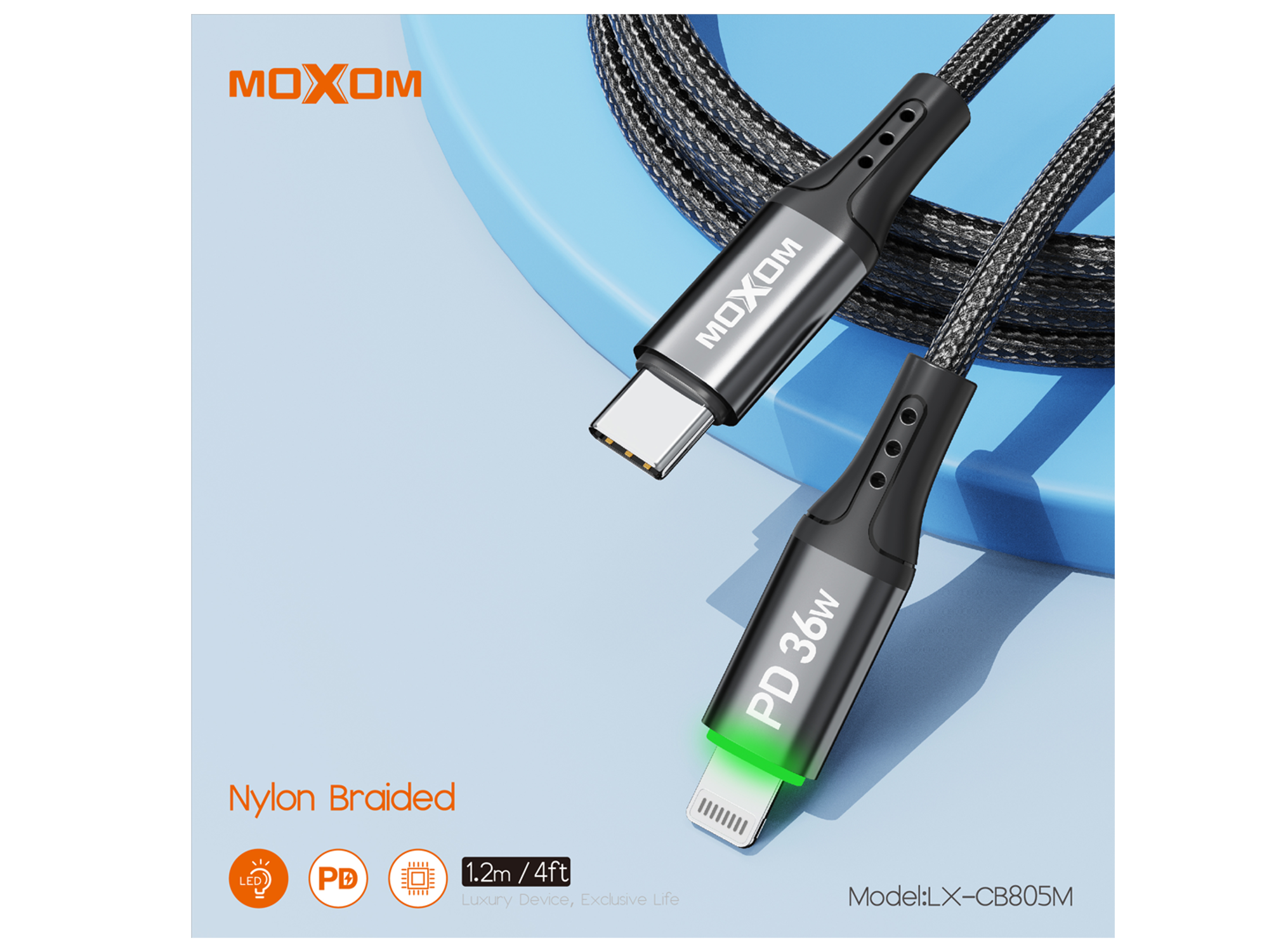 موكسوم LX-CB805m كيبل بيانات بايقاف تلقائي تايب سي الى لايتننغ - أفضل سعر