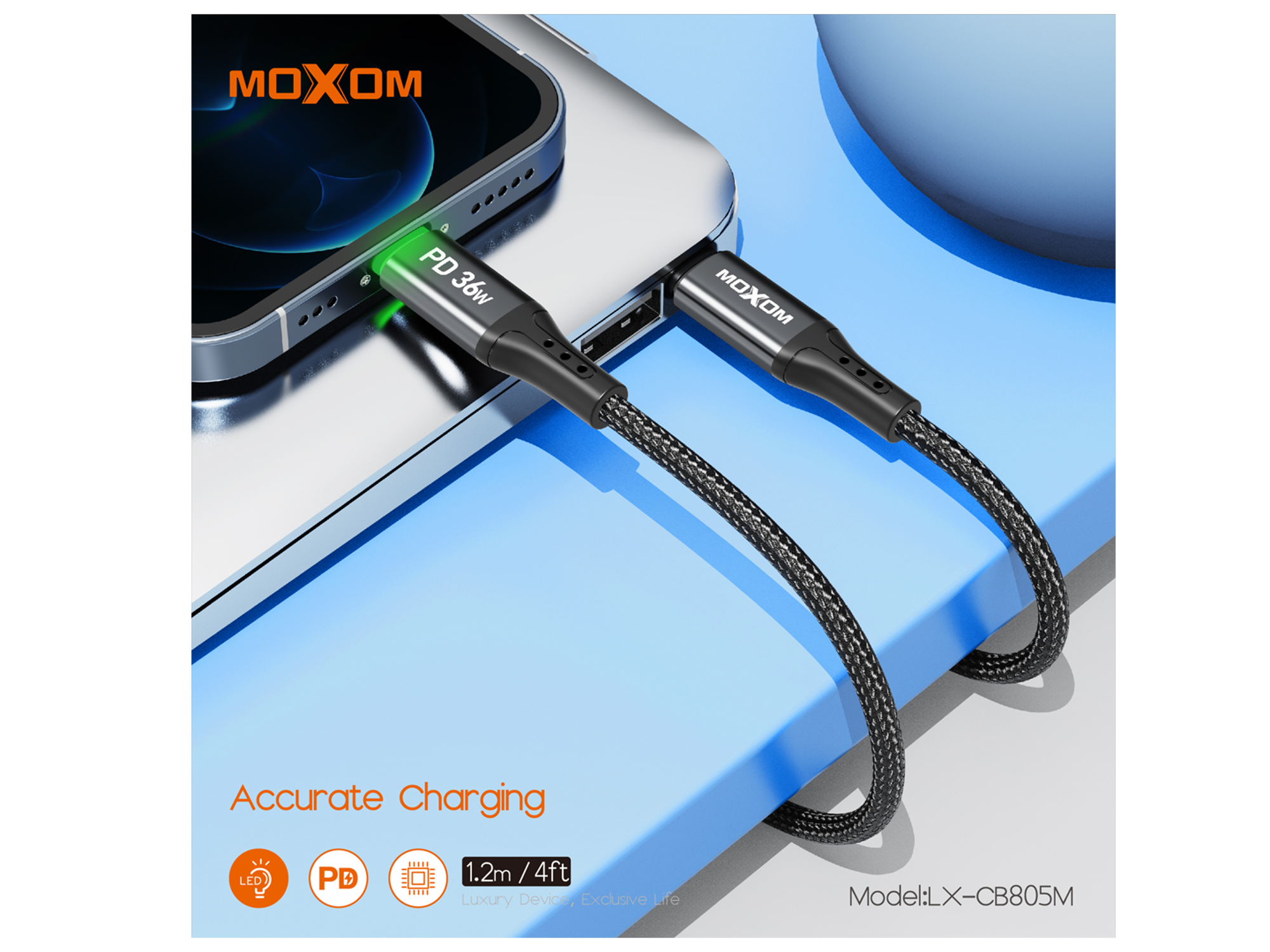 موكسوم LX-CB805m كيبل بيانات بايقاف تلقائي تايب سي الى لايتننغ - أفضل سعر