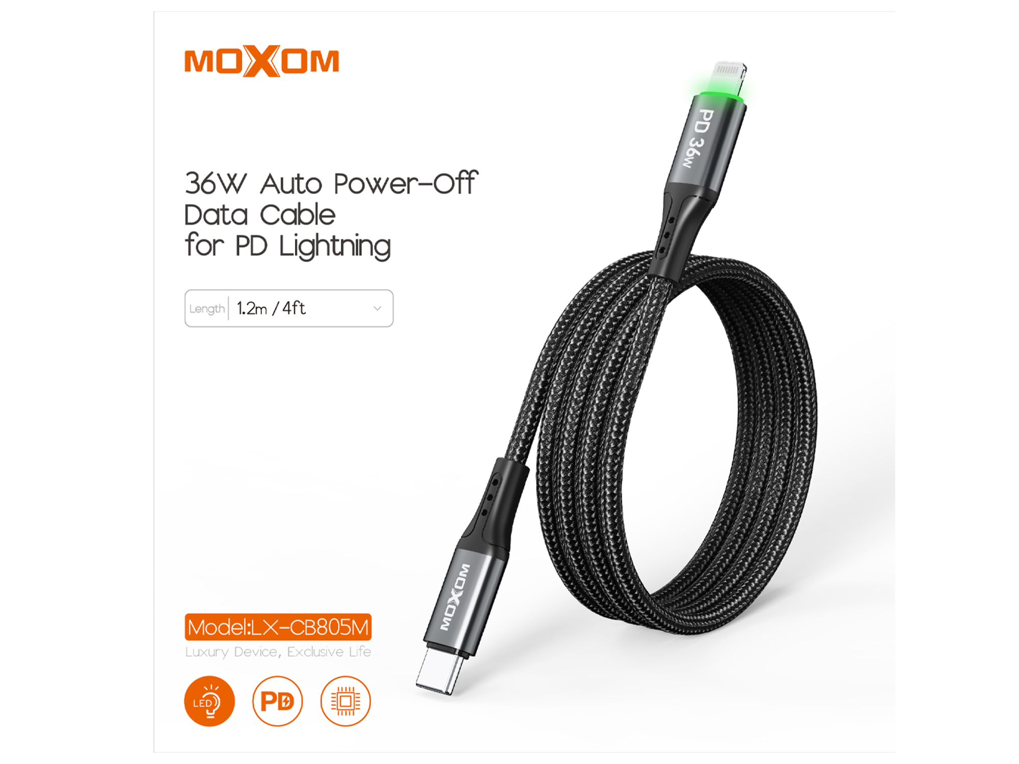 موكسوم LX-CB805m كيبل بيانات بايقاف تلقائي تايب سي الى لايتننغ - أفضل سعر