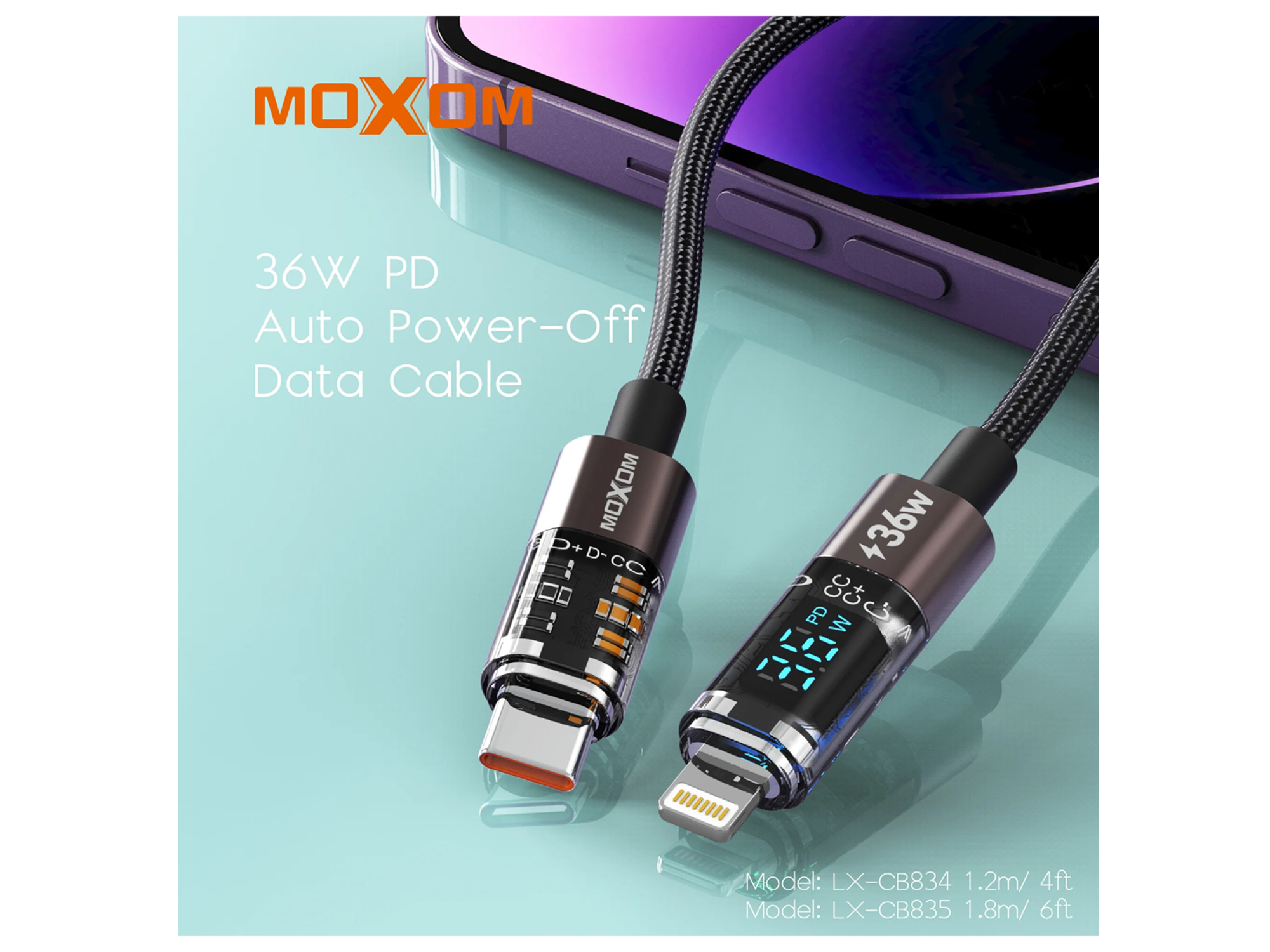 Moxom LX-CB834 PD Auto Power-Off LCD Display Data Cable Type-C to Lightning 36W - Best Prices