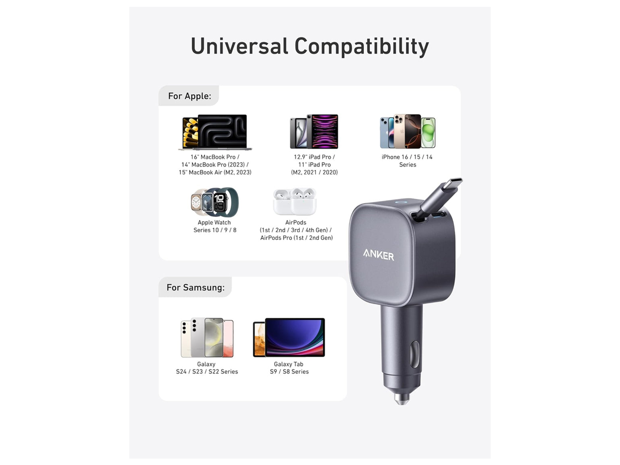 أنكر نانو شاحن سيارة(75 واط، منفذ USB-C، كيبل USB-C قابل للسحب مدمج) - أفضل سعر