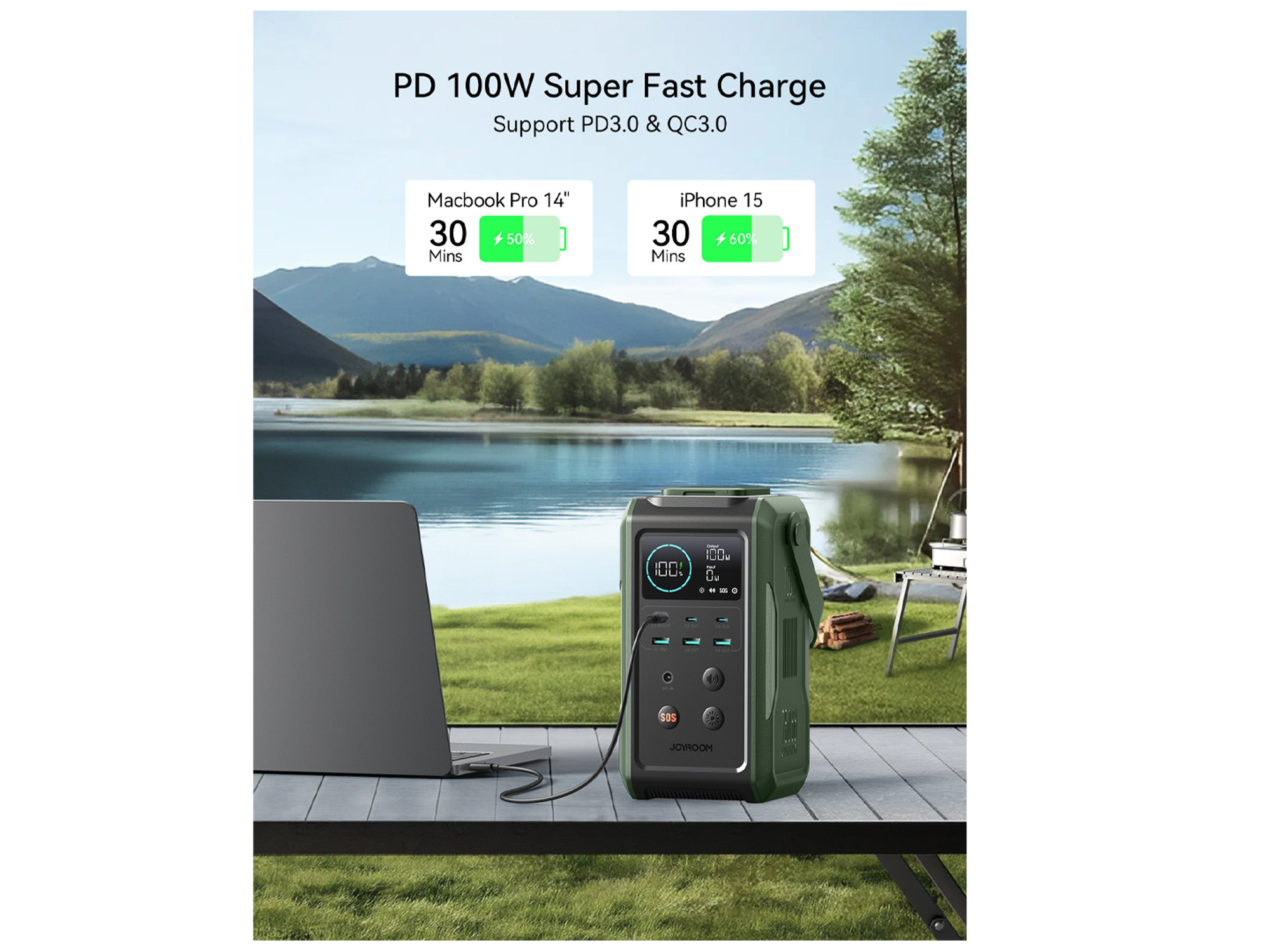 JoyRoom JR-PBF10 100W Super Large Capacity Power Bank With Retractable Light 75000mAh - Best Prices