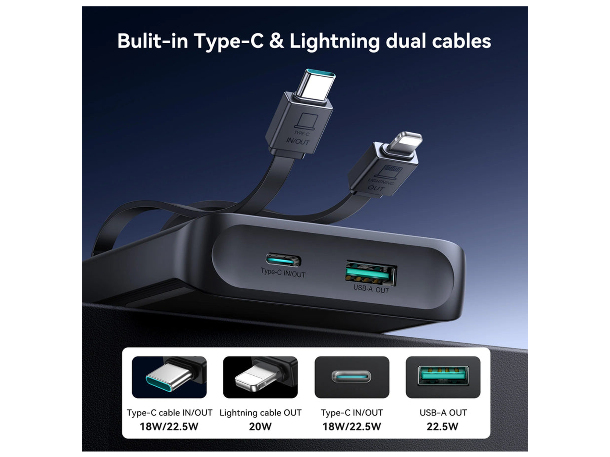 JoyRoom JR-PBF19 22.5W mini Power Bank with Dual Cables 10000mAh - Best Prices