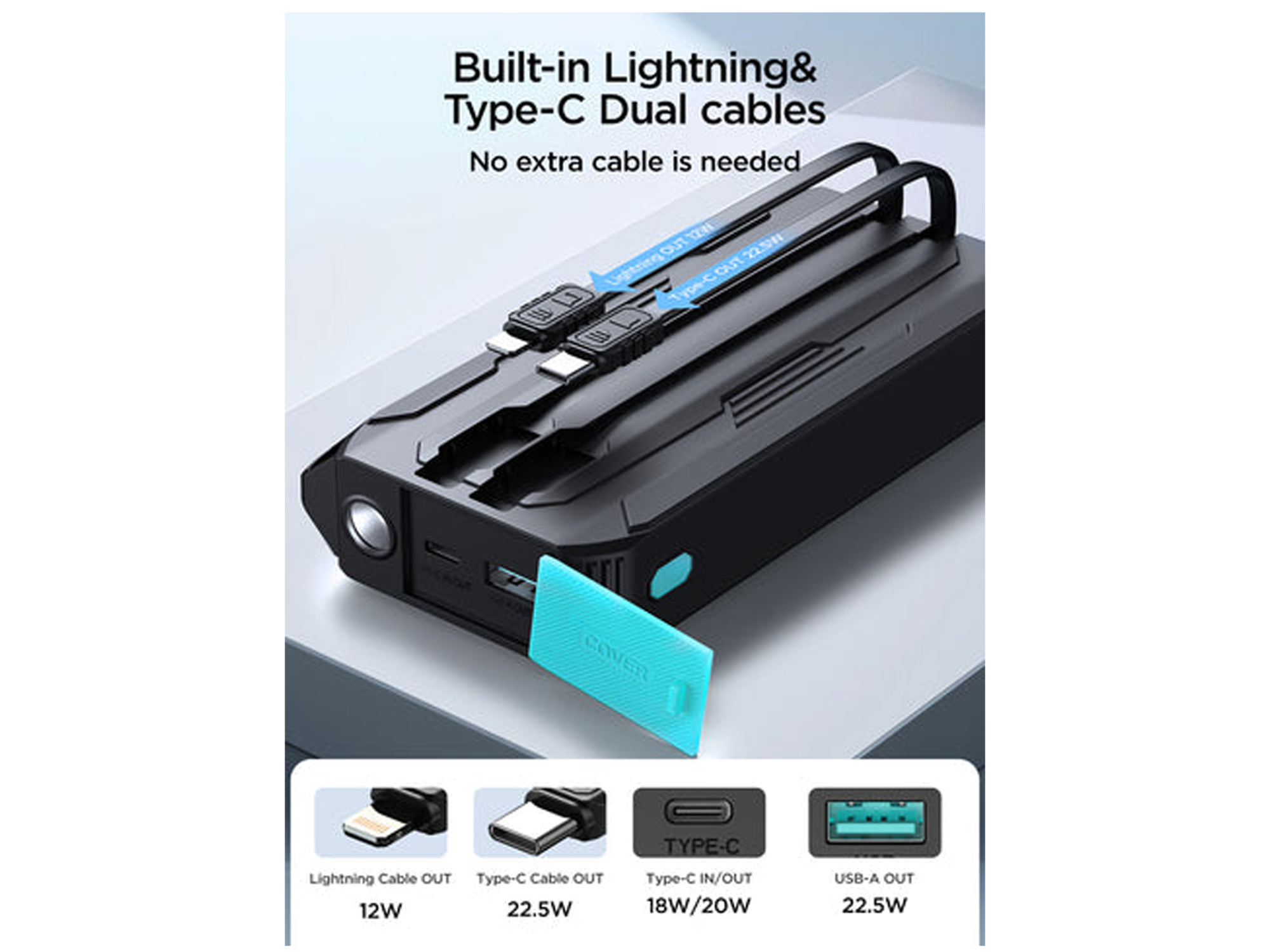 JoyRoom JR-L017 22.5W Power Bank with Built in 2in1 Cables with SOS light 10000mAh - Best Prices