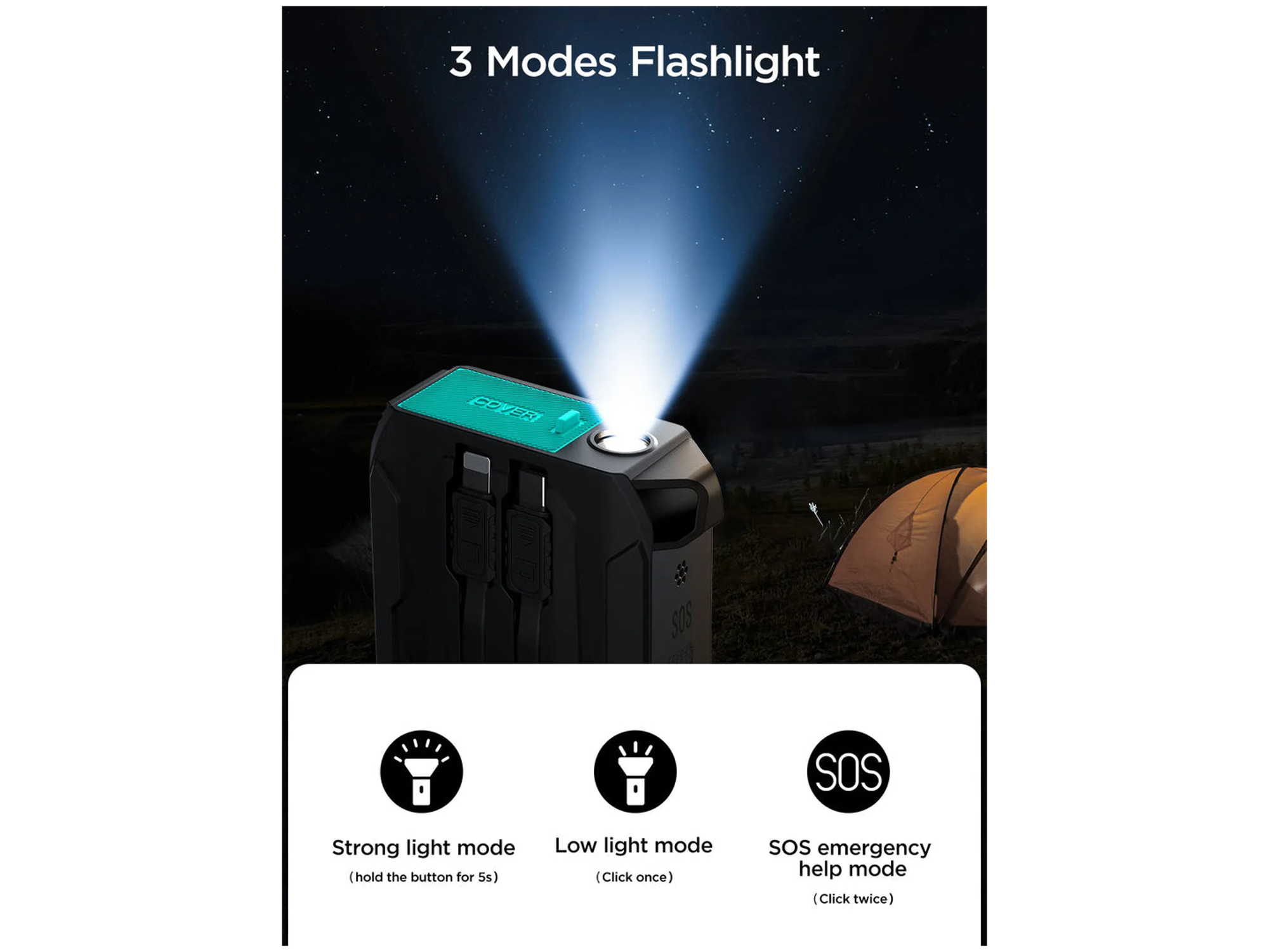 JoyRoom JR-L017 22.5W Power Bank with Built in 2in1 Cables with SOS light 10000mAh - Best Prices
