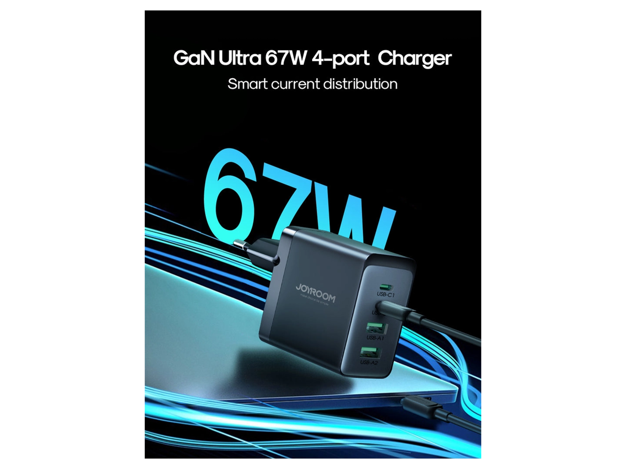 جوي روم TCG02 شاحن سريع بقوة 65 واط + كابل C الى C بقوة 100 واط - أفضل سعر