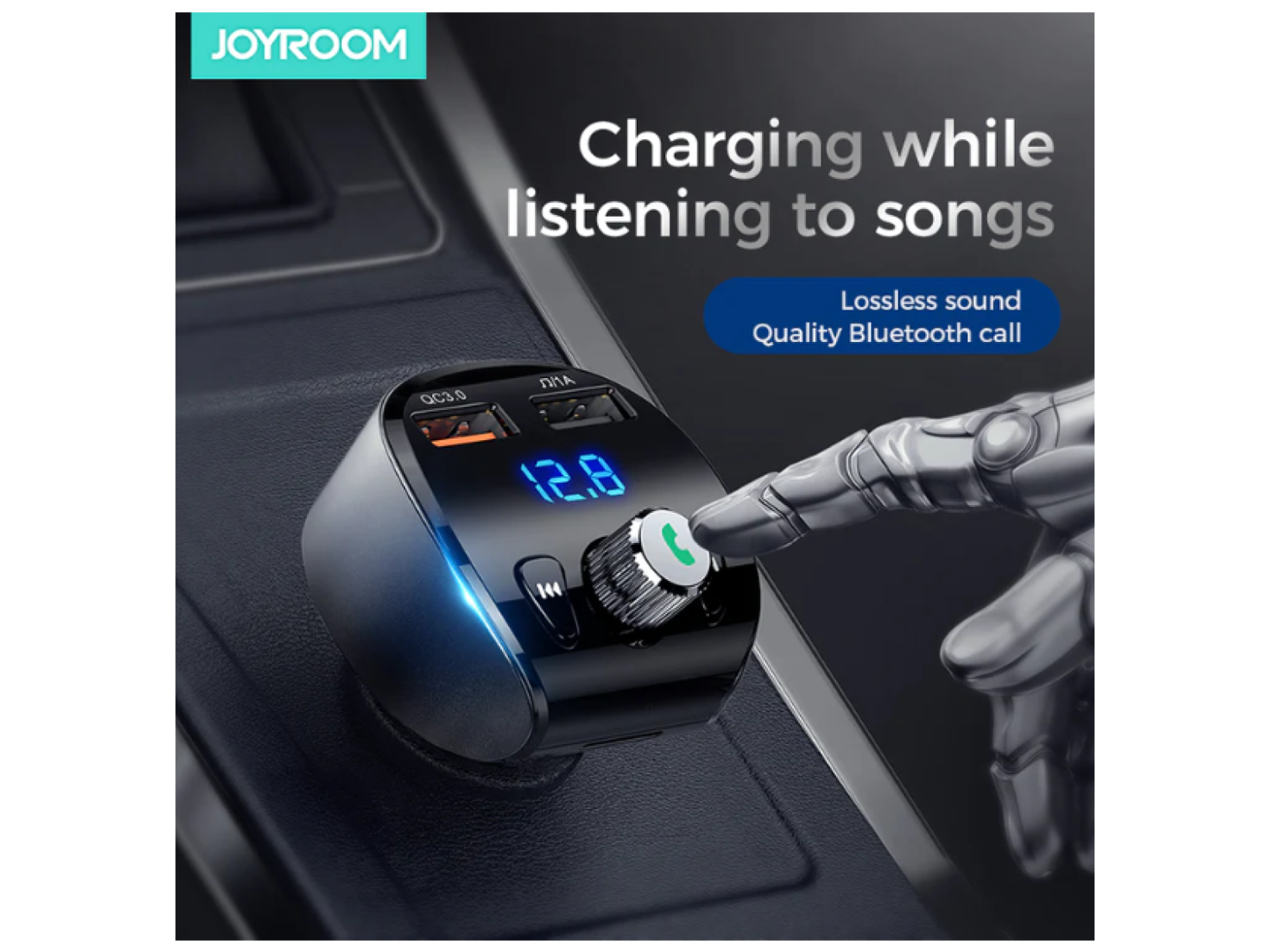 جوي رووم JR-CL02 مشغل MP3 متعدد الوظائف بتقنية البلوتوث وشاحن سيارة سريع الشحن QC3.0 - أفضل سعر