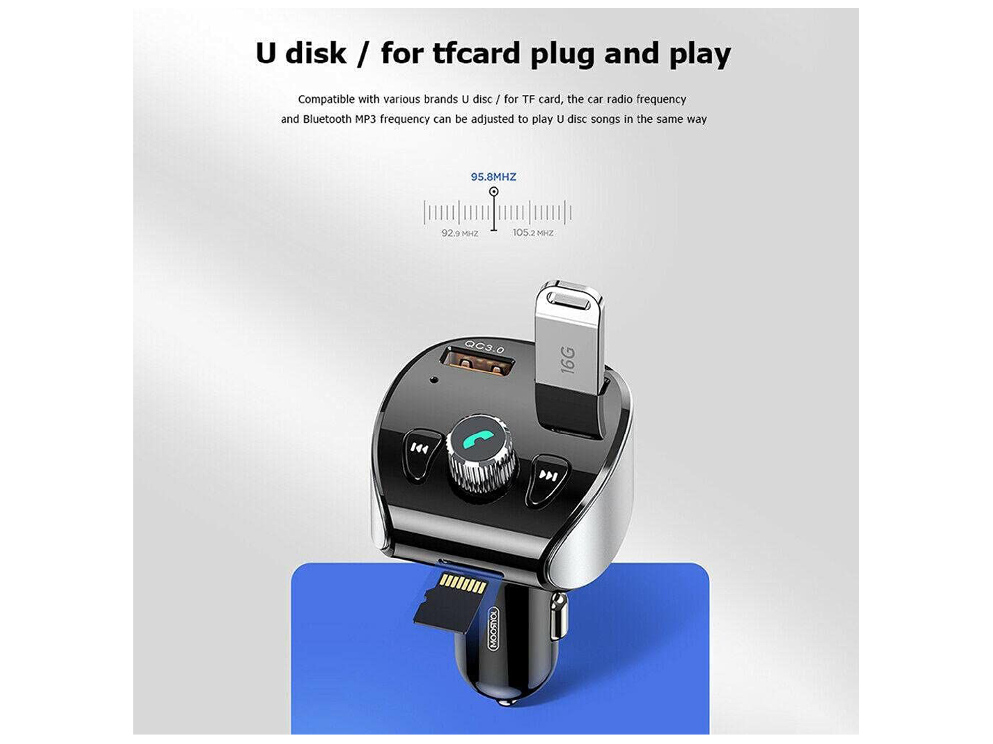 جوي رووم JR-CL02 مشغل MP3 متعدد الوظائف بتقنية البلوتوث وشاحن سيارة سريع الشحن QC3.0 - أفضل سعر