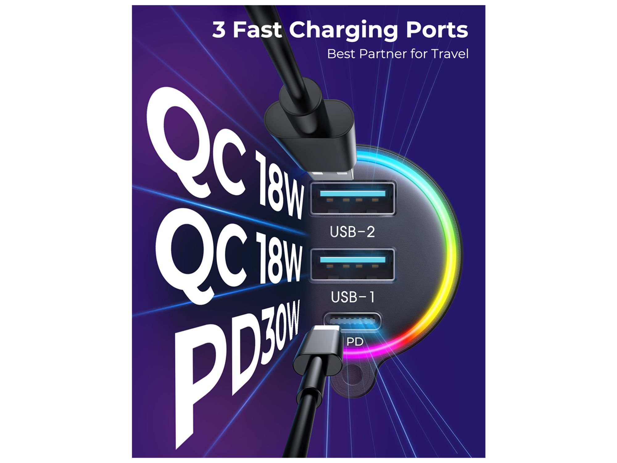 جوي رووم JR-CL18 شاحن سيارة PD Type-C + USB بقوة 30 واط مع شاشة LED ومحول بلوتوث وجهاز إرسال FM مع كيبل ملفوف - أفضل سعر