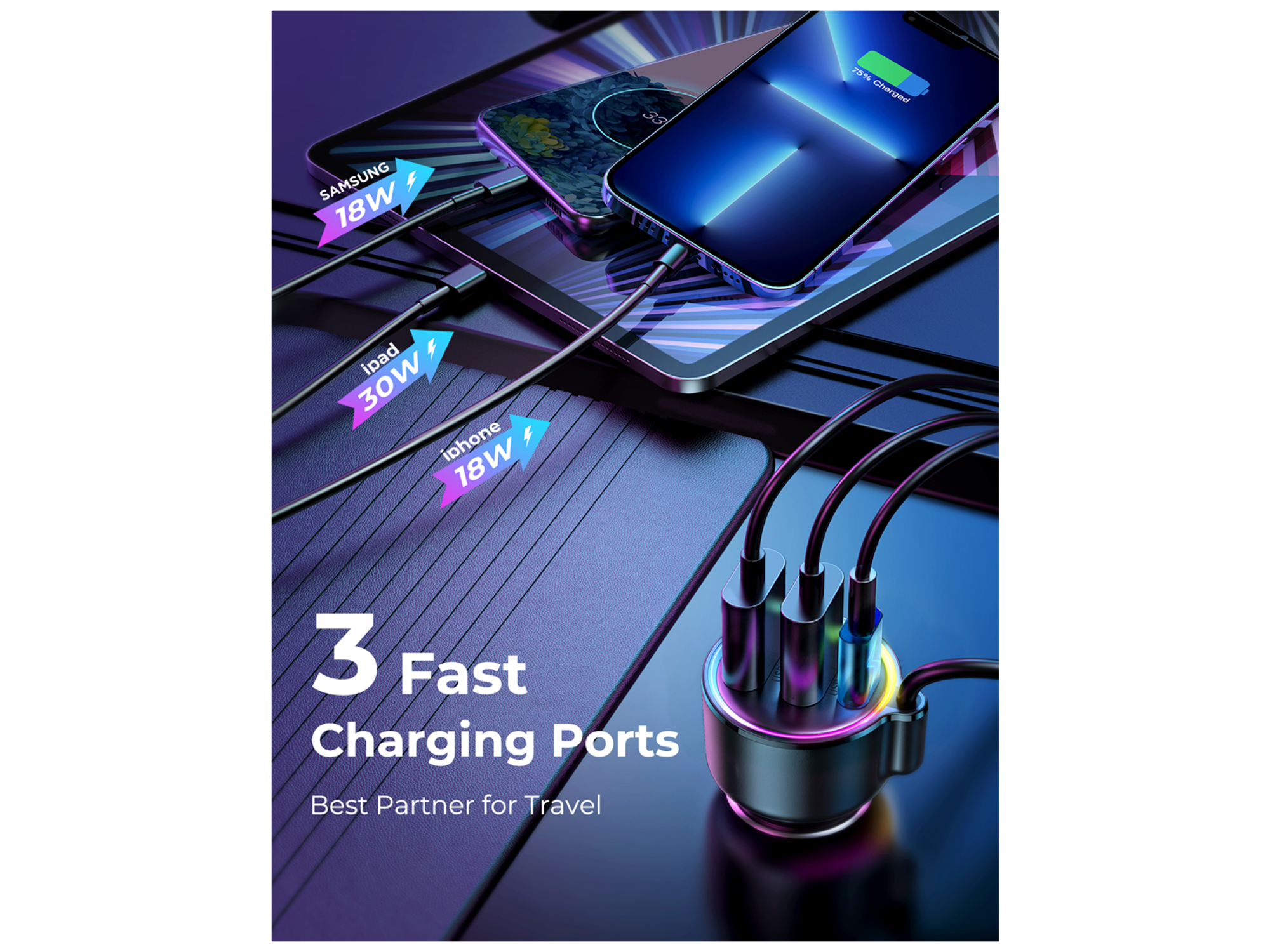 جوي رووم JR-CL18 شاحن سيارة PD Type-C + USB بقوة 30 واط مع شاشة LED ومحول بلوتوث وجهاز إرسال FM مع كيبل ملفوف - أفضل سعر