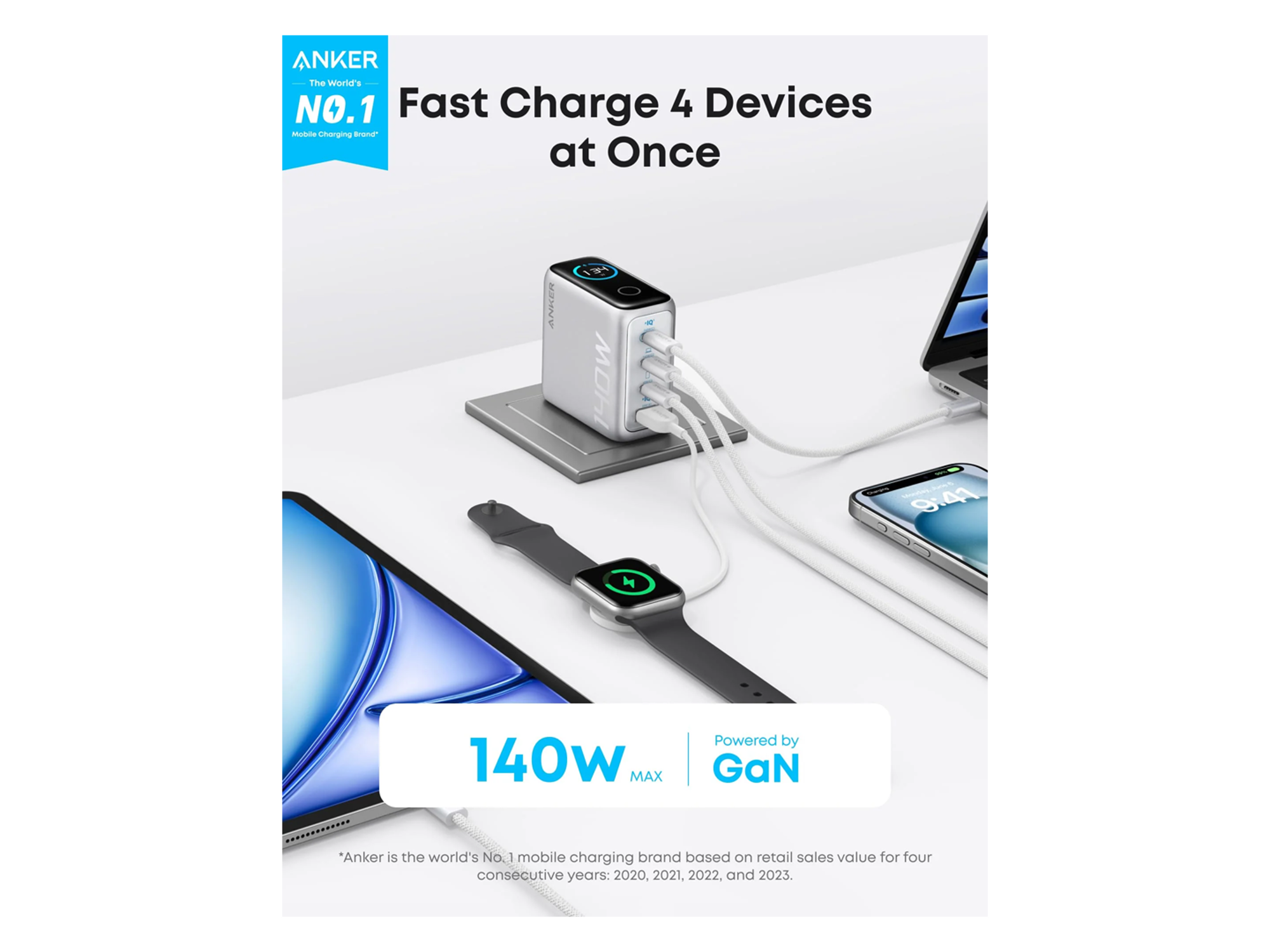 Anker Laptop Charger (140W, 4-Port, PD 3.1) with USB-C Cable - Best Prices