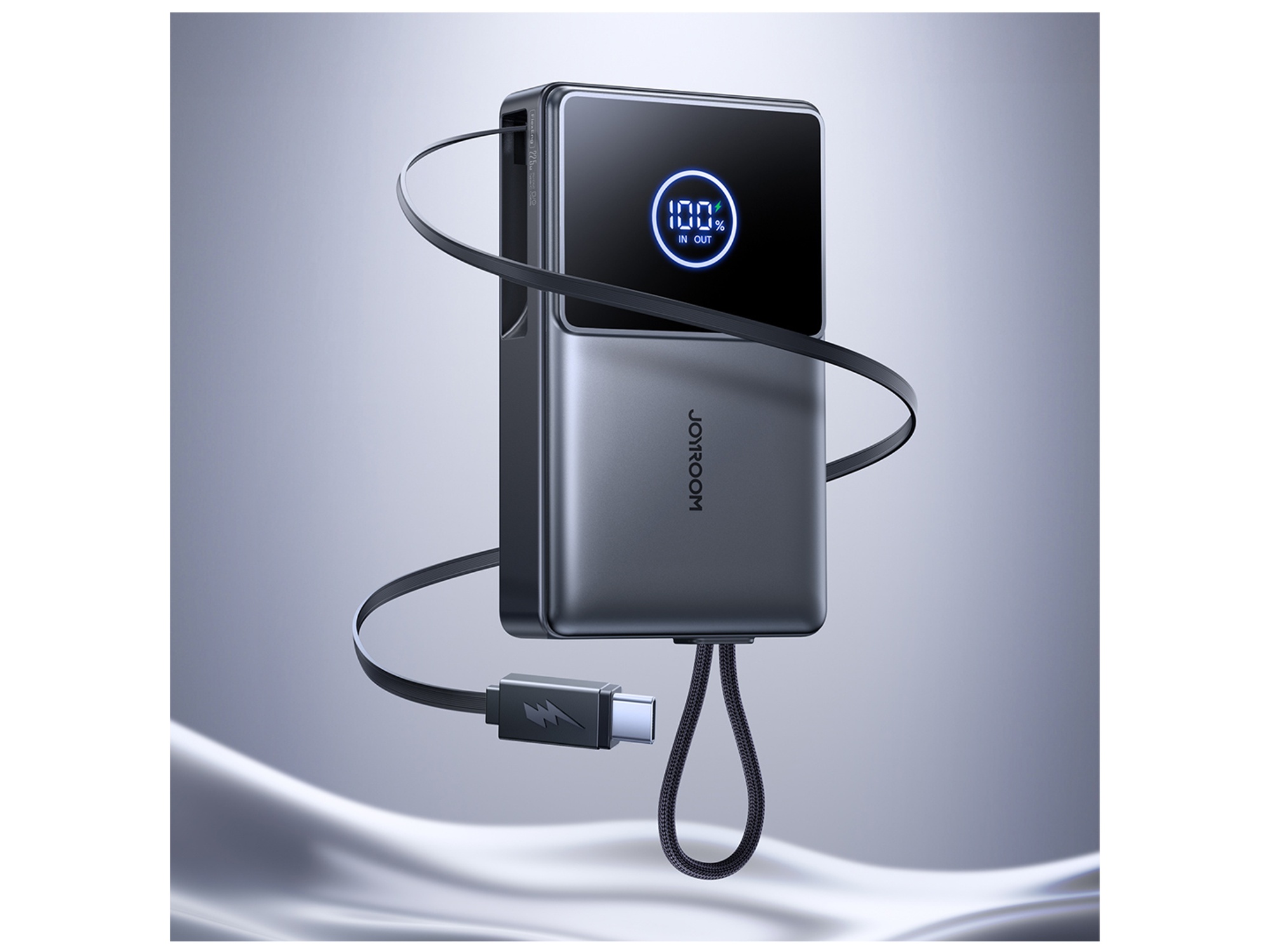 جوي روم JR-PR1 باور بانك سعة 10000 مللي أمبير/ساعة وقوة 22.5 واط مع كيبل USB-C مدمج قابل للسحب - أفضل سعر