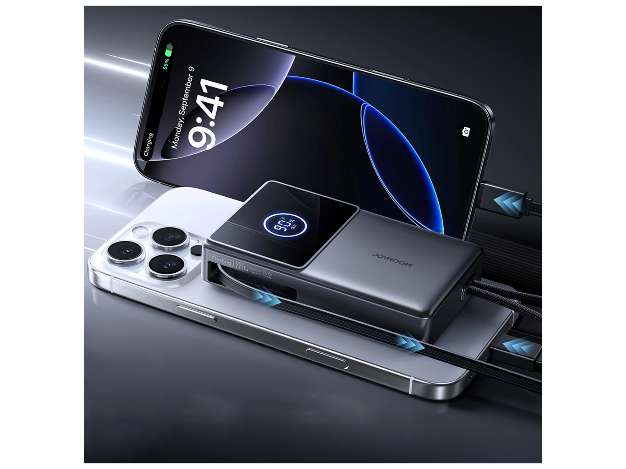 جوي روم JR-PR1 باور بانك سعة 10000 مللي أمبير/ساعة وقوة 22.5 واط مع كيبل USB-C مدمج قابل للسحب - أفضل سعر