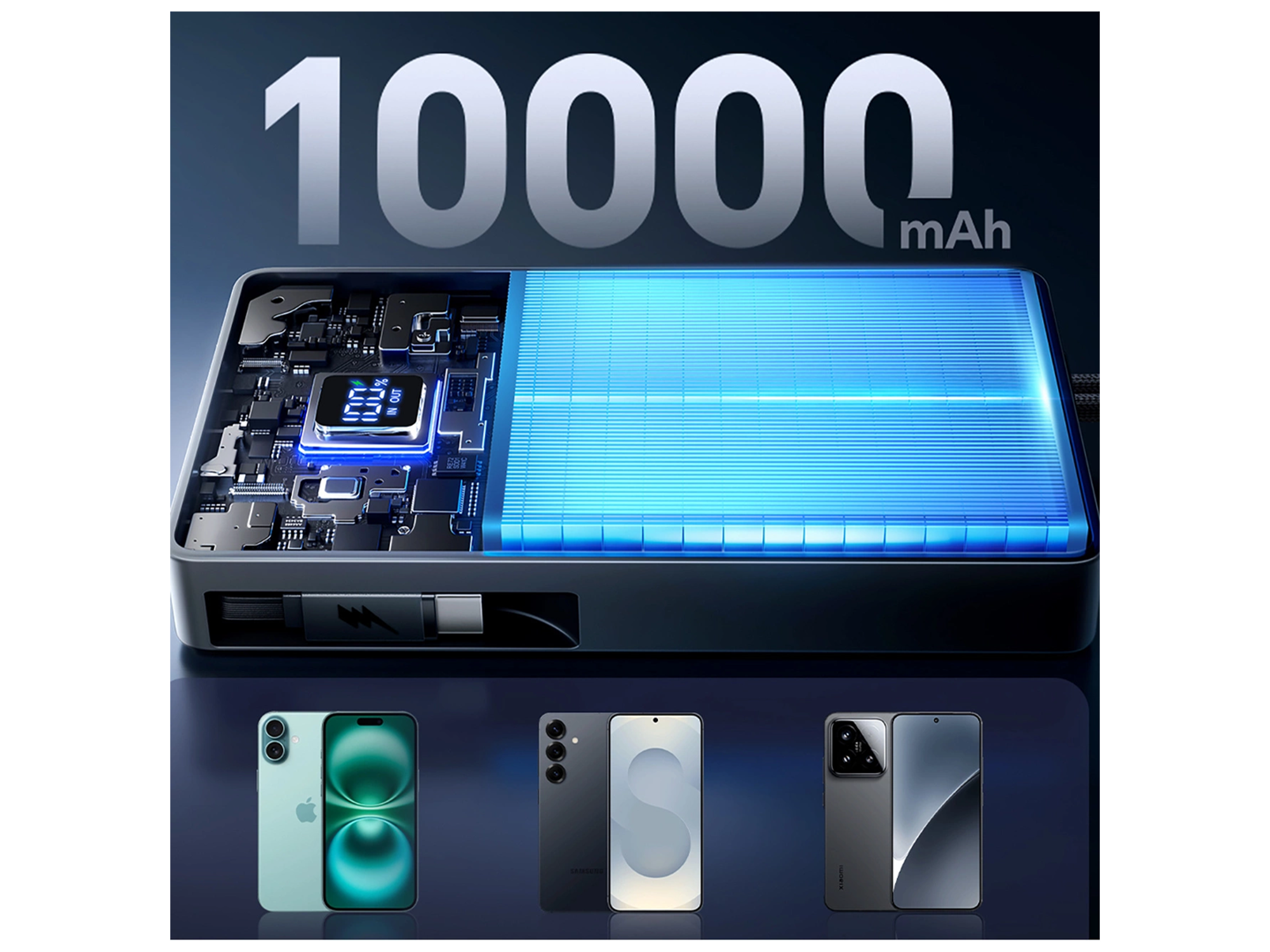 جوي روم JR-PR1 باور بانك سعة 10000 مللي أمبير/ساعة وقوة 22.5 واط مع كيبل USB-C مدمج قابل للسحب - أفضل سعر