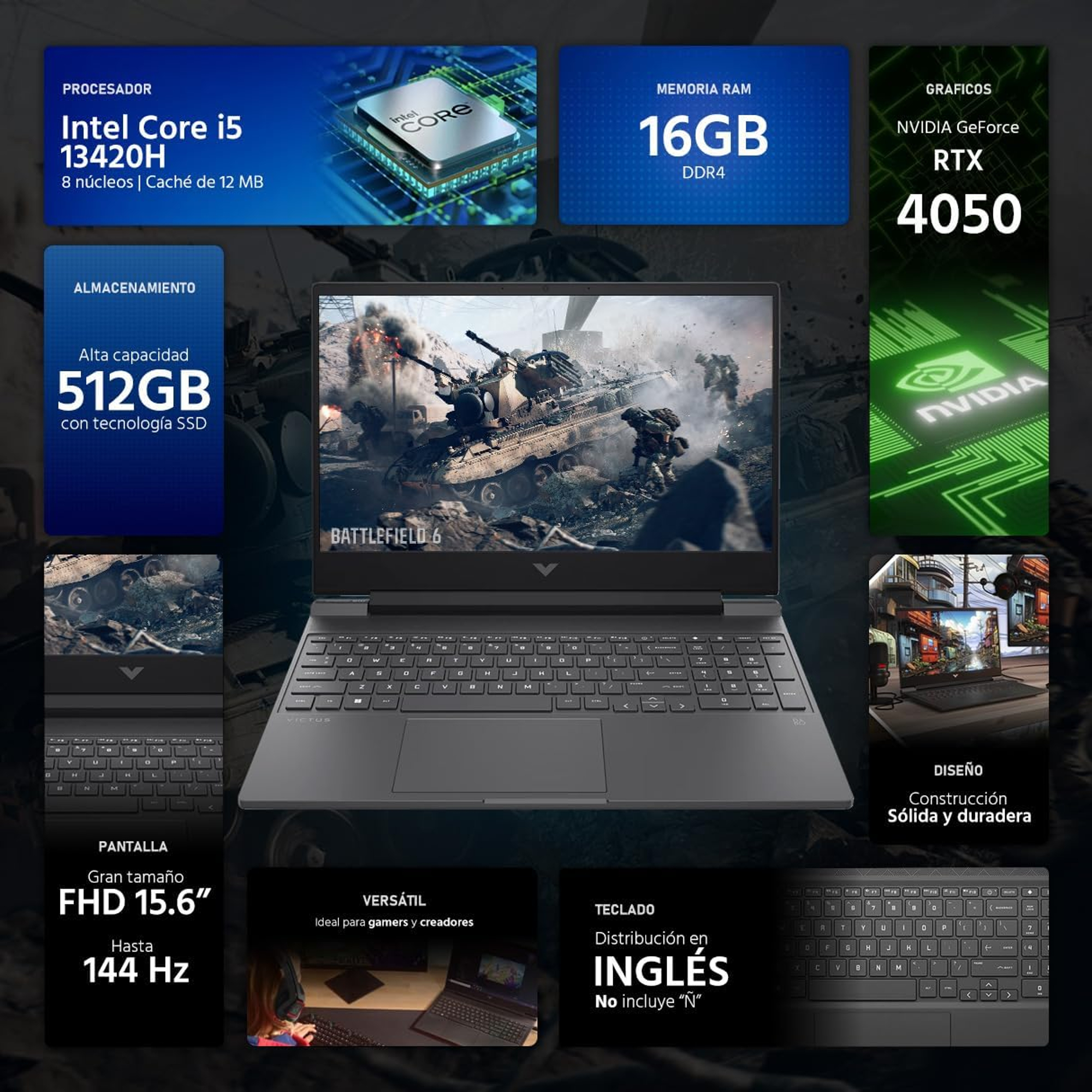 HP Victus 15-fa2082wm Intel i5-13420H/16GB DDR4/512GB SSD/RTX4050 6GB/15.6" FHD IPS LED 144Hz - Best Prices