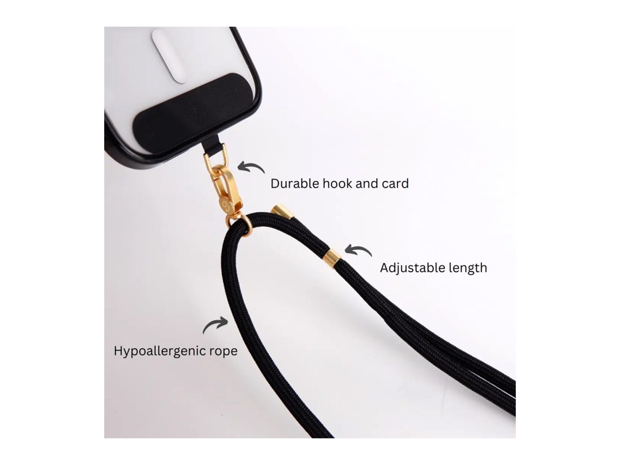 LEEU DESIGN 160cm Crossbody Phone Lanyard 6mm Polyester Adjustable Neck Strap with Gold Tether Tab - Best Prices