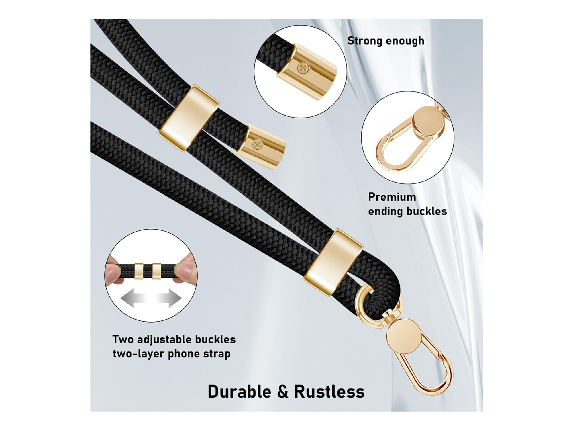 LEEU DESIGN 160cm Crossbody Phone Lanyard 6mm Polyester Adjustable Neck Strap with Gold Tether Tab - Best Prices
