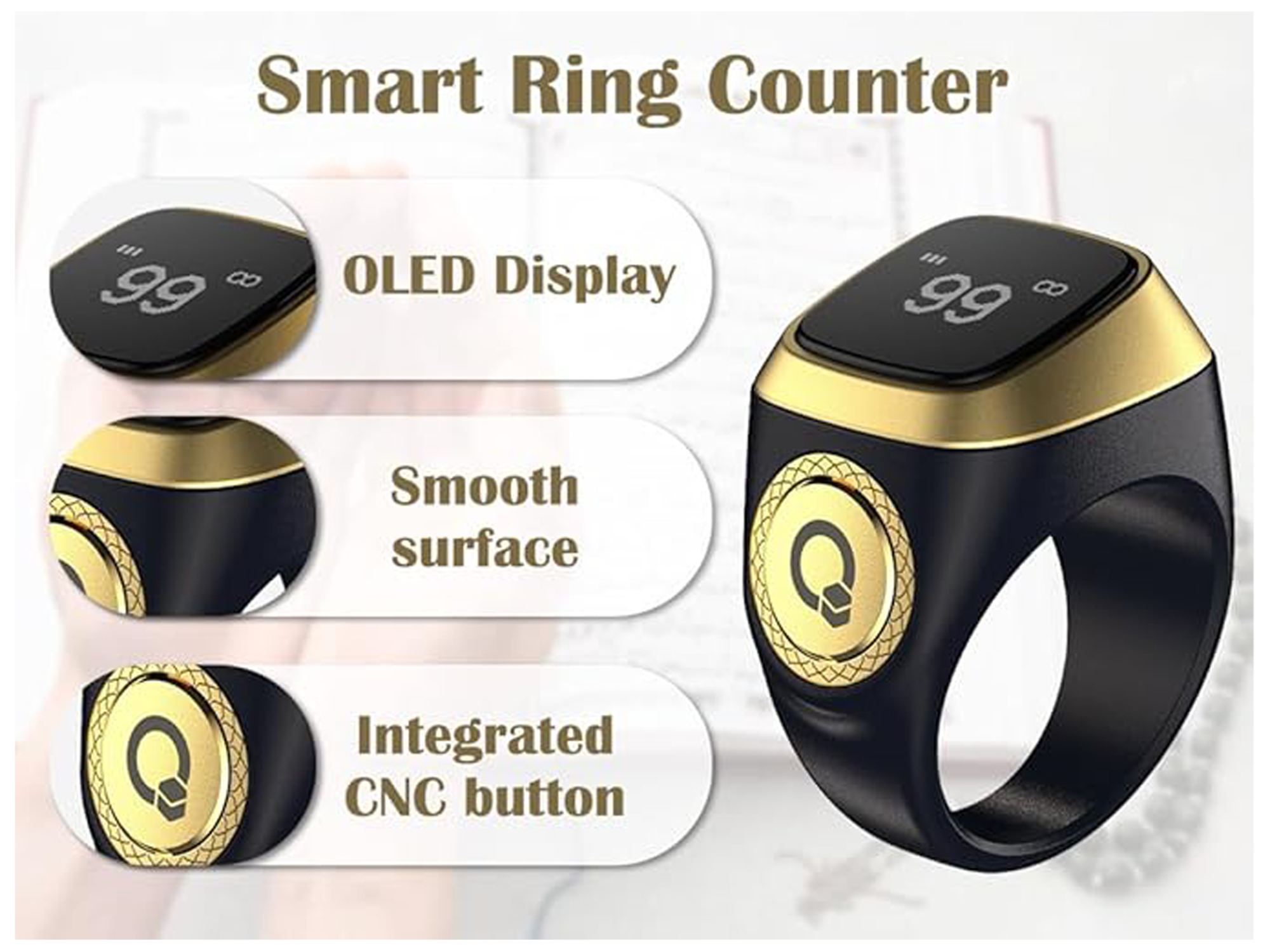 IQibla Smart Zikr Ring Waterproof Digital Counter & Vibration Reminder Azan Alarm Clock - Best Prices