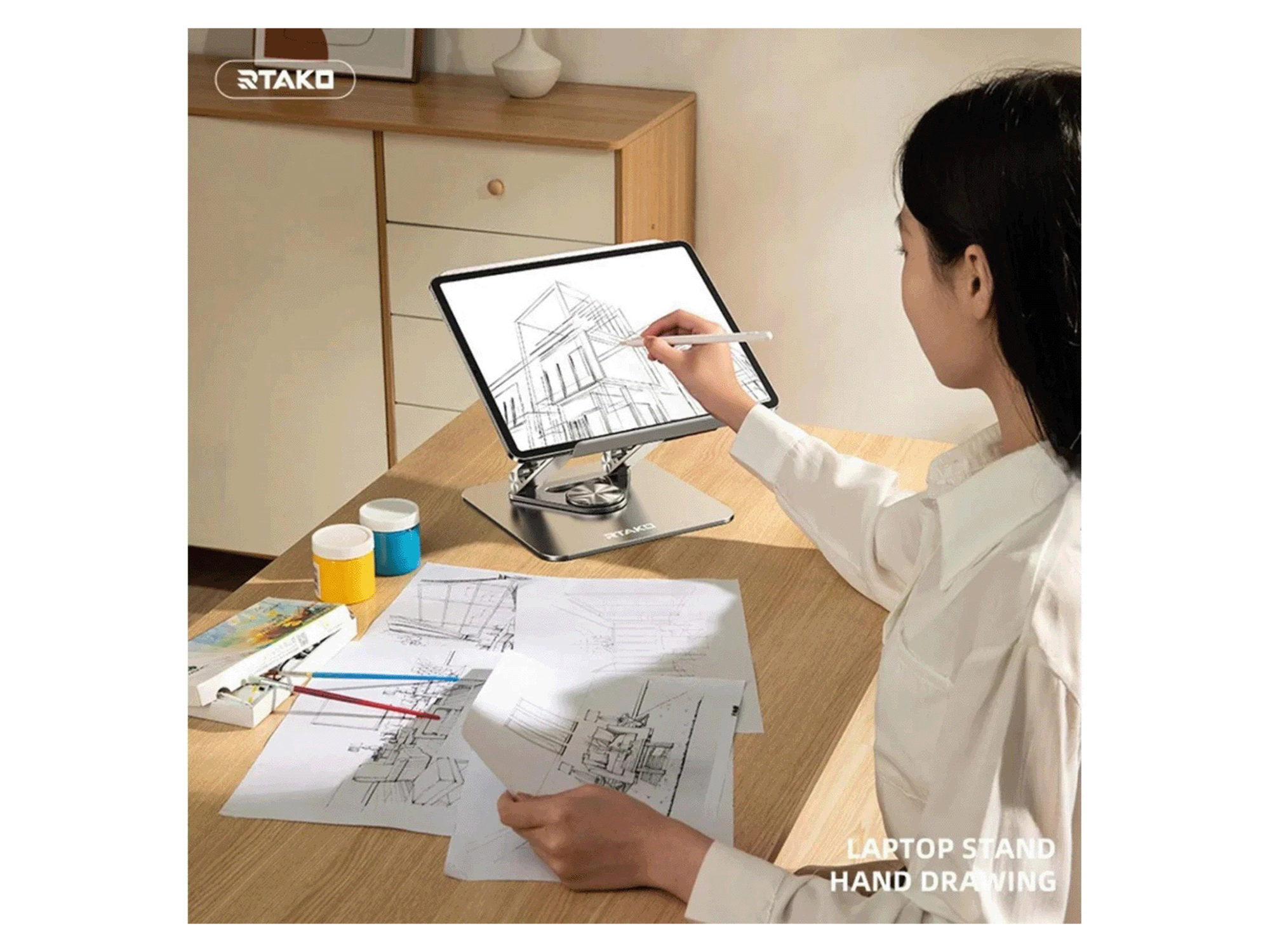 رتاكو حامل كمبيوتر محمول قابل للتعديل بثلاثة مستويات مع قاعدة دوارة 360 درجة RS-CP84S - أفضل سعر