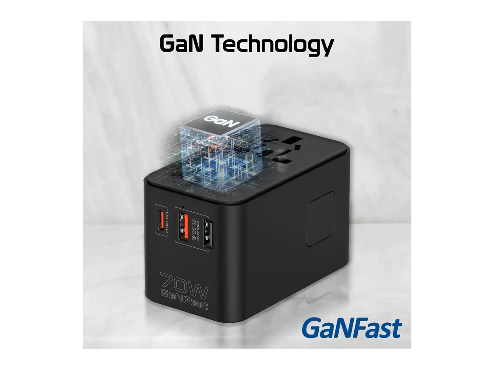 كووتي شاحن سفر عالمي  بقوة 70 واط بتقنية GaN مع منفذ USB-C قابل للسحب - أفضل سعر