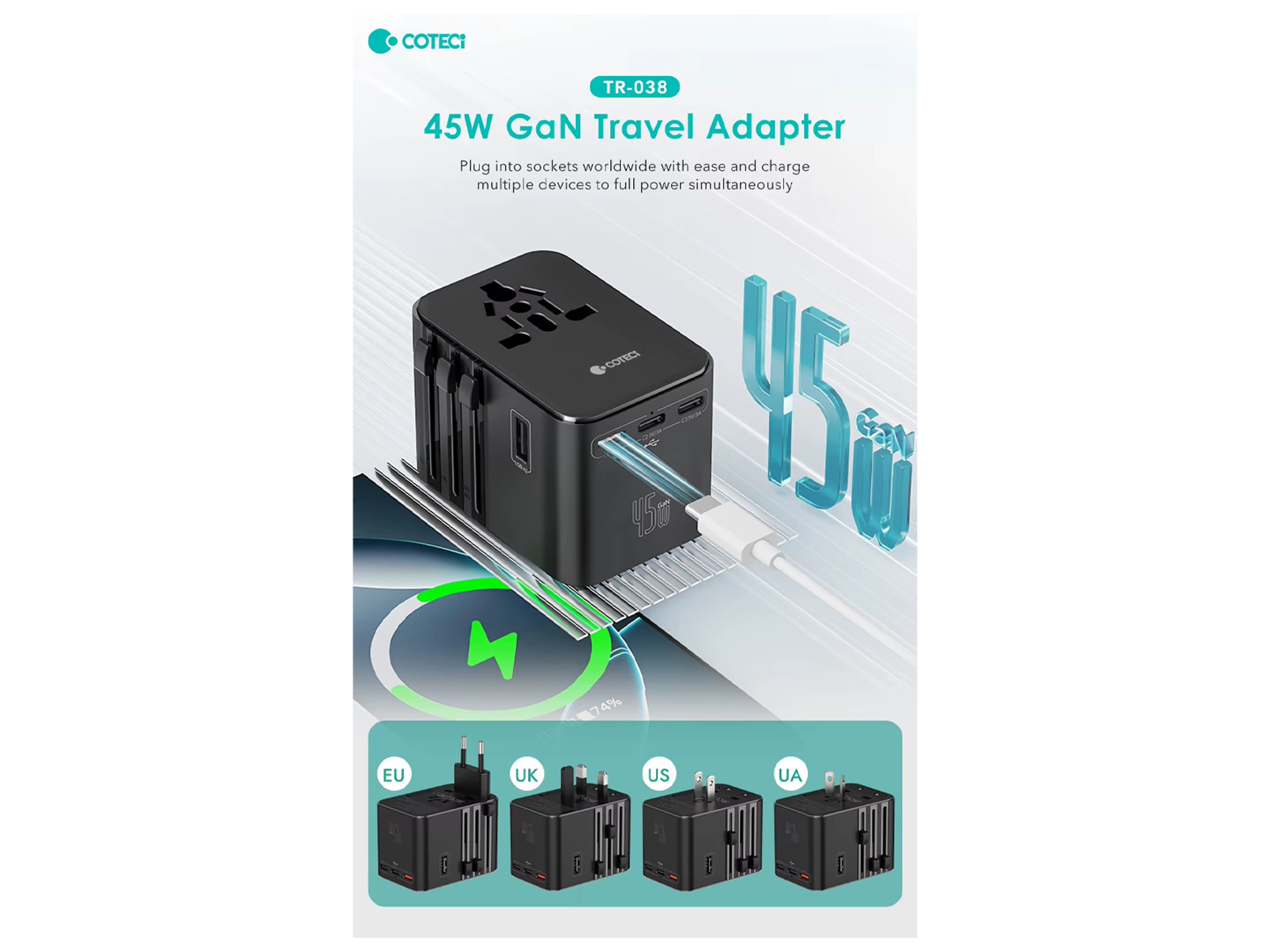 Coteci 45W GaN Universal Travel Charger - Best Prices