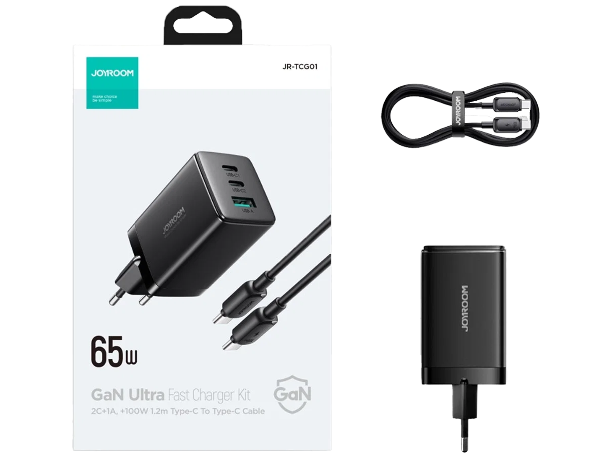 JoyRoom TCG01 65W 2C1A Fast Charger + 100W C to C Cable - Best Prices