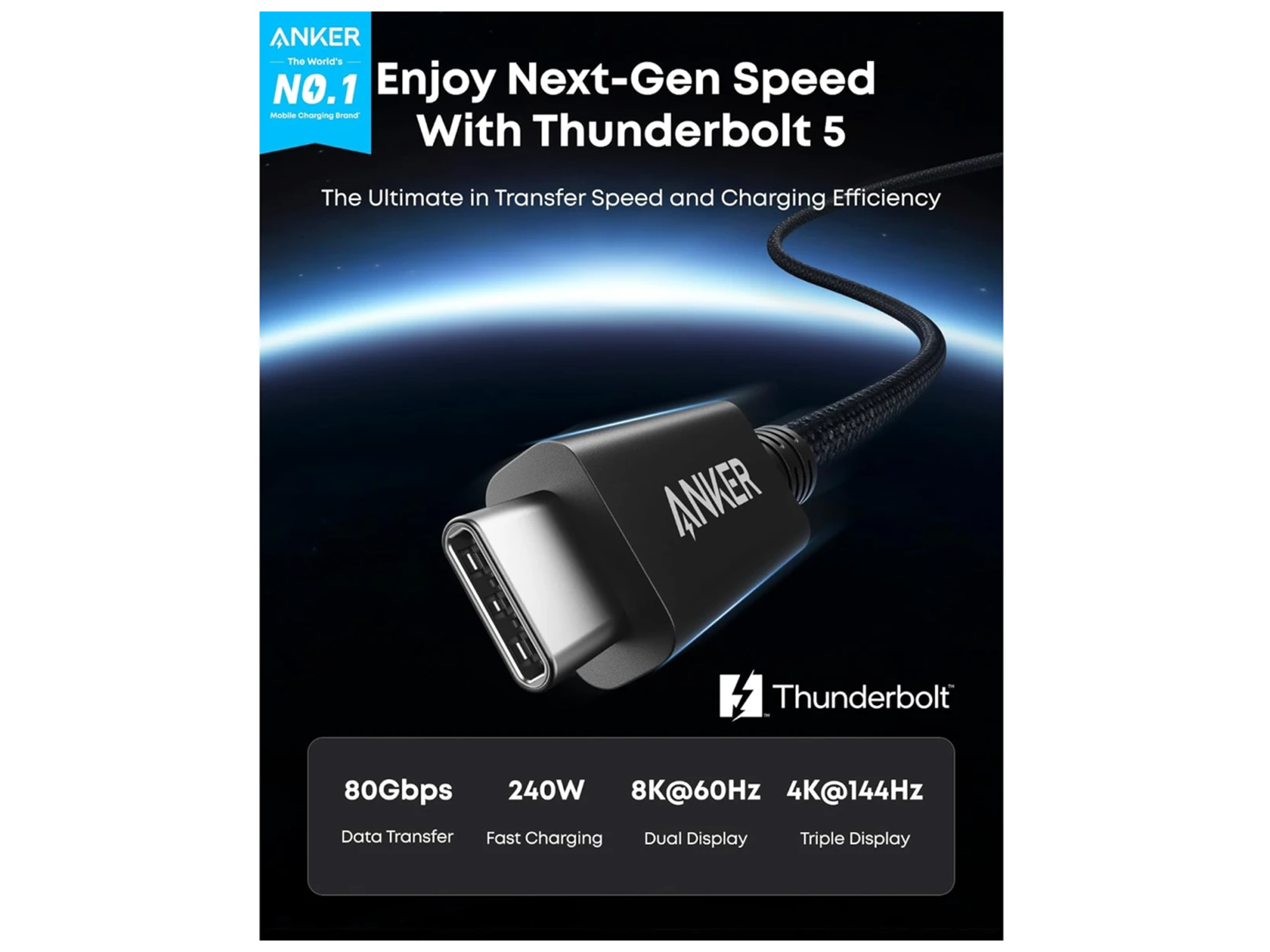 أنكر برايم ثندربولت 5 كييبل (3.3 ft/1.7 ft, 80Gbps, 240W) - أفضل سعر