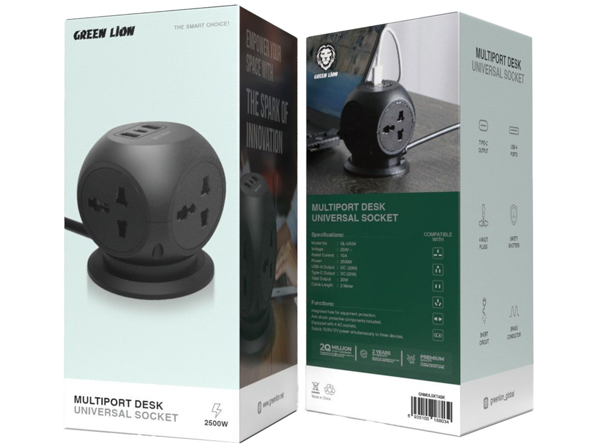 Green Lion MultiPort Desk Universal Socket - Black - Best Prices