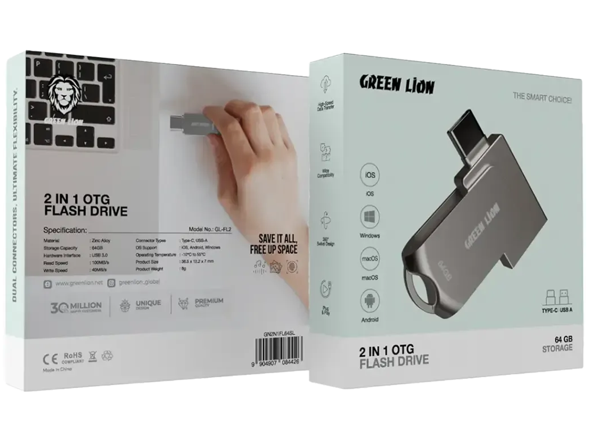 جرين ليون محرك أقراص فلاش 2 في 1 OTG USB-C USB 3.0 - أفضل سعر جرين ليون محرك أقراص فلاش 2 في 1 OTG USB-C USB 3.0 - أفضل سعر