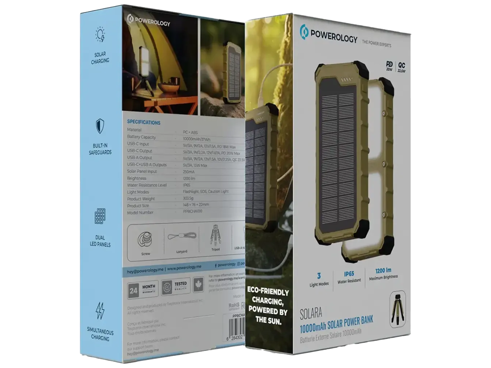 Powerology Solara  Ip66 Pd22.5W Built In Dual Led Panels Solar Power Bank - Best Prices