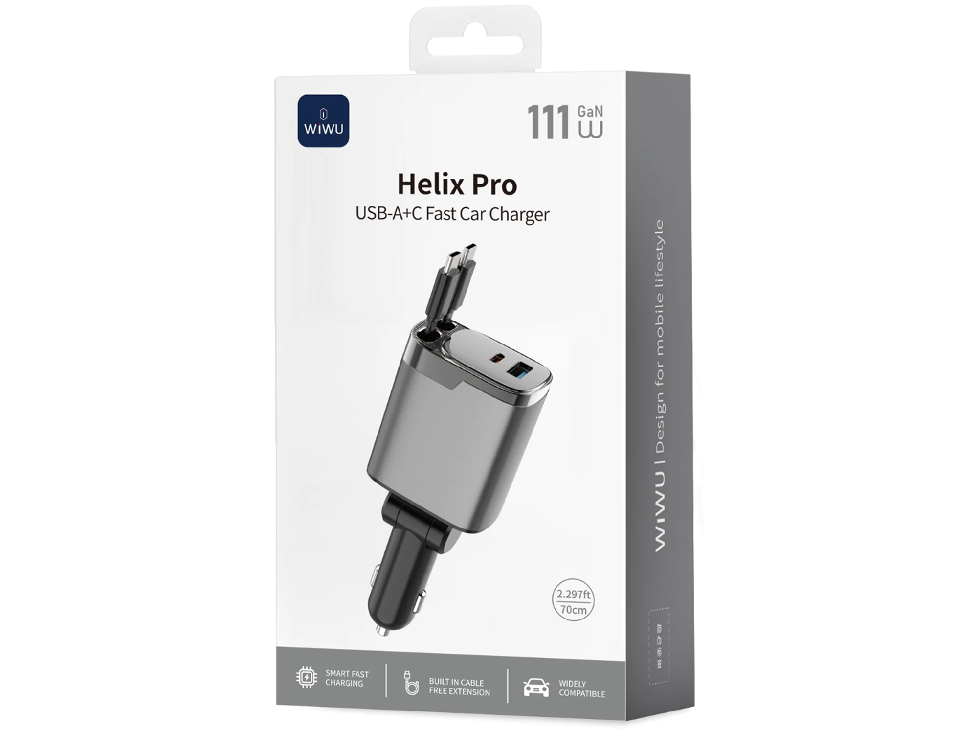ويوو شاحن سيارة سريعHelix Pro بقوة 111 واط بتقنية GaN، بمنفذي USB-A وC، طراز Wi-CC034 - أفضل سعر