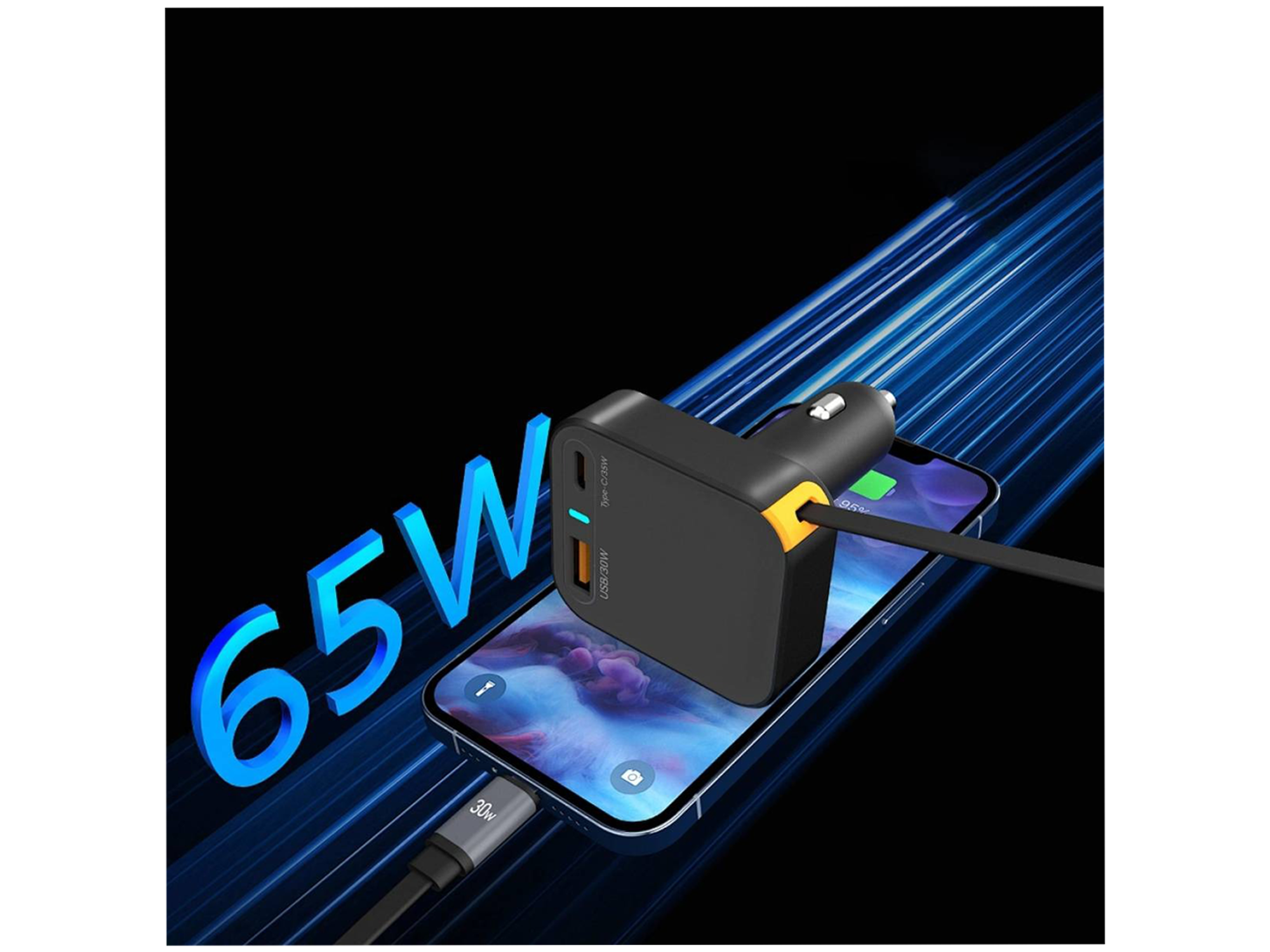 ويوو شاحن سيارة ثلاثي المنافذ Wi-CC033 Helix بقوة 65 واط بمنفذ USB-C - أفضل سعر