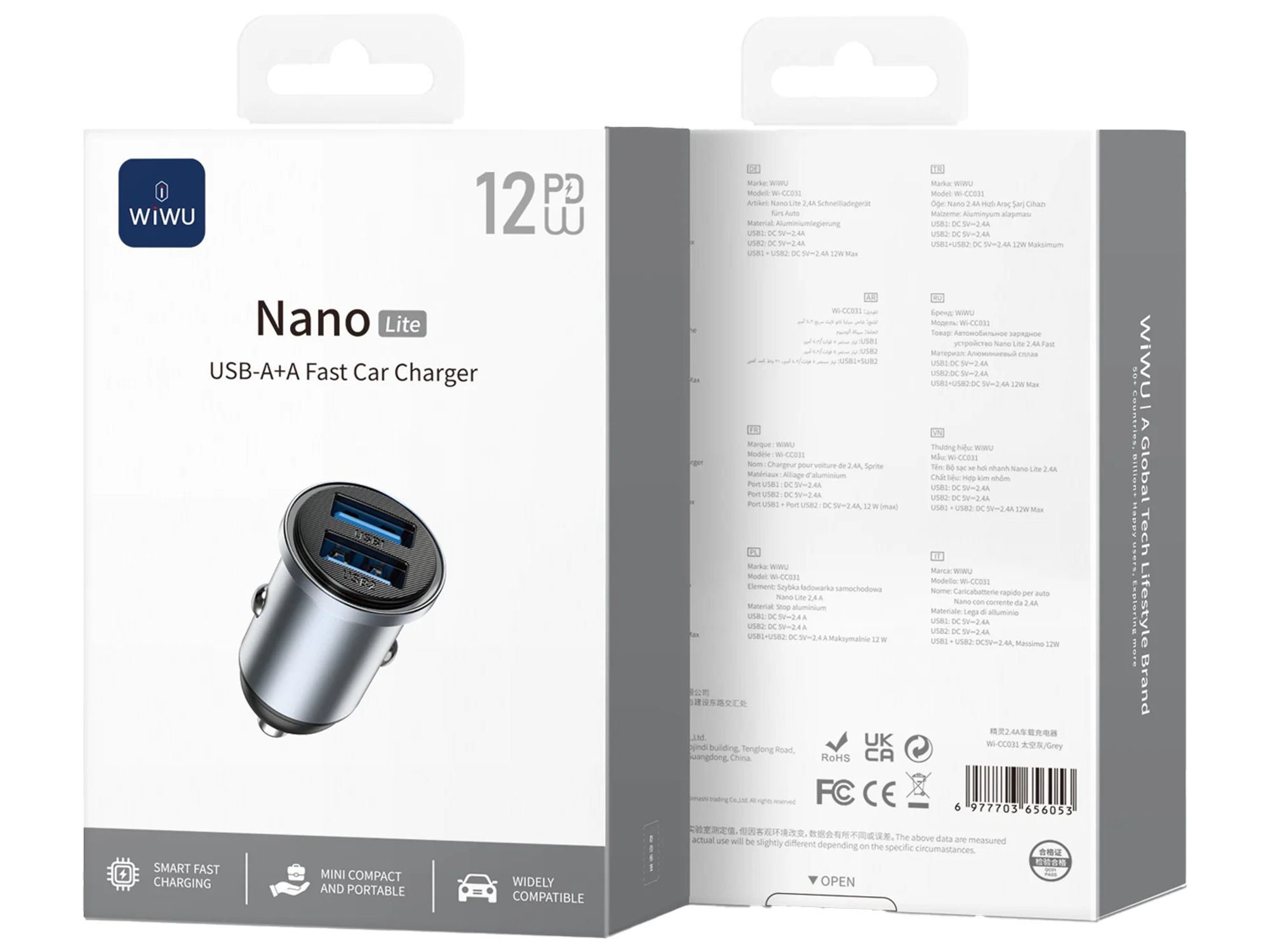 ويوو شاحن سيارة Wi-CC031 Nano Lite بقوة 12 واط بمنفذي USB، يدعم الشحن السريع QC3.0 - أفضل سعر