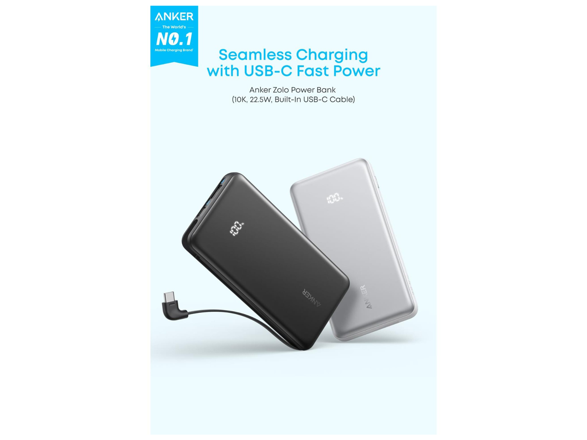 Anker Zolo Powerbank 10k mAh 22.5W Fast Charging  with Built-in USB-C Cable - Best Prices