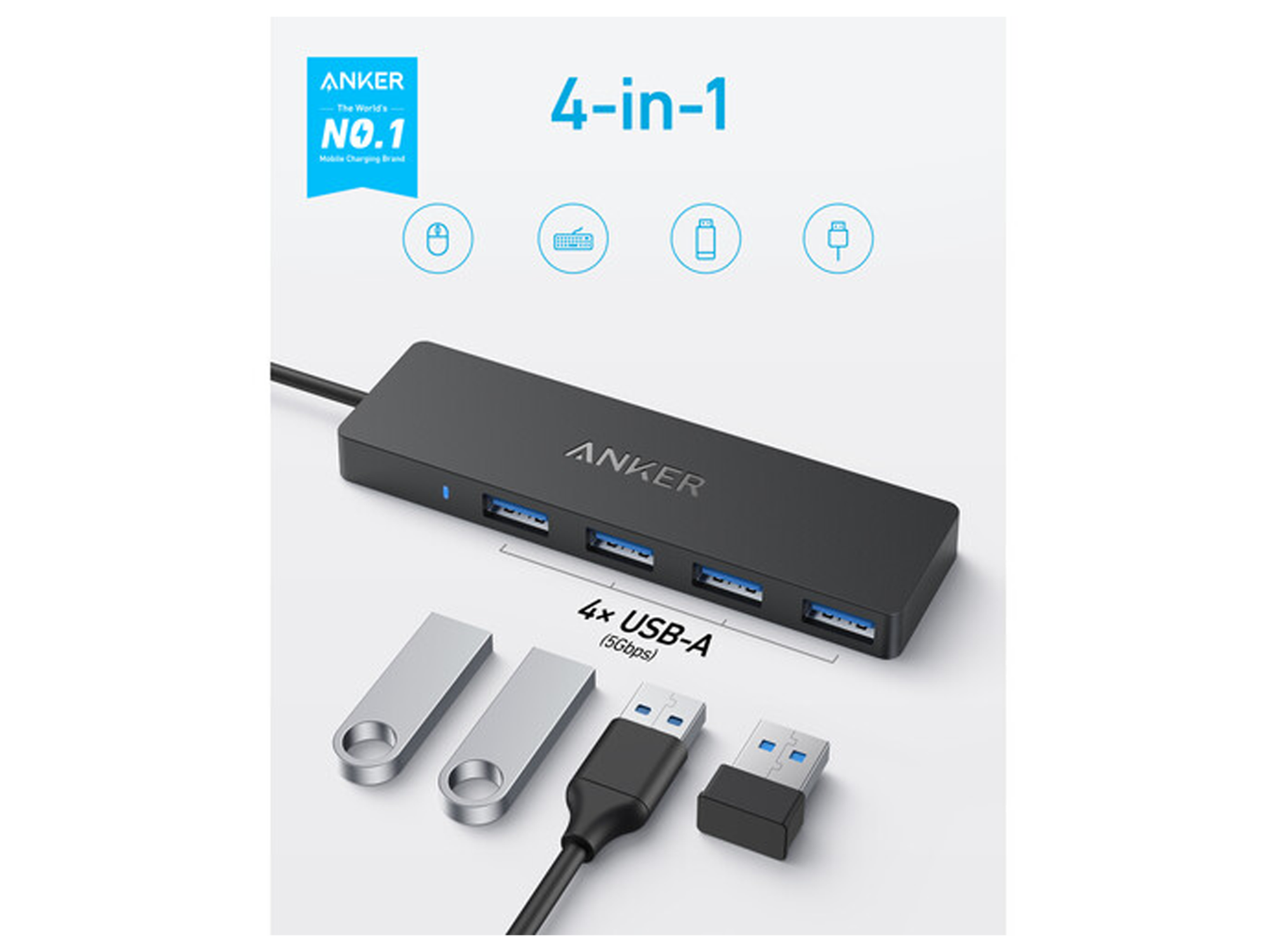 أنكر موزع يو اس بي سي 4 منافذ USB 3.0 متعددة مع سرعة نقل بيانات تصل إلى 5 جيجابت في الثانية، مخصص لأجهزة Type-C. - أفضل سعر
