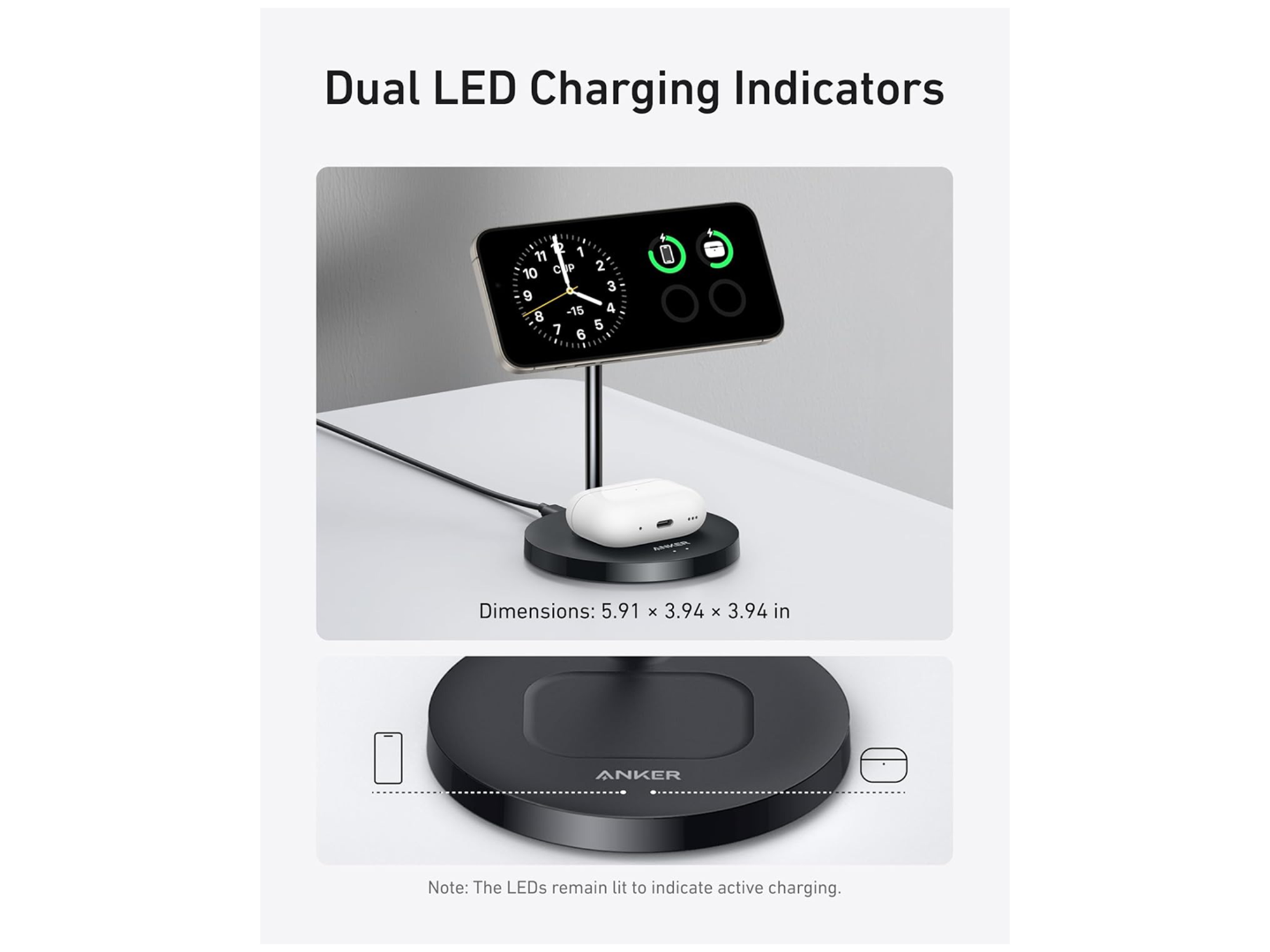 انكر ماك جو  حامل شحن لاسلكى 2 في 1 بقوة 15 واط، متوافق مع MagSafe ومعيار Qi2 - أفضل سعر