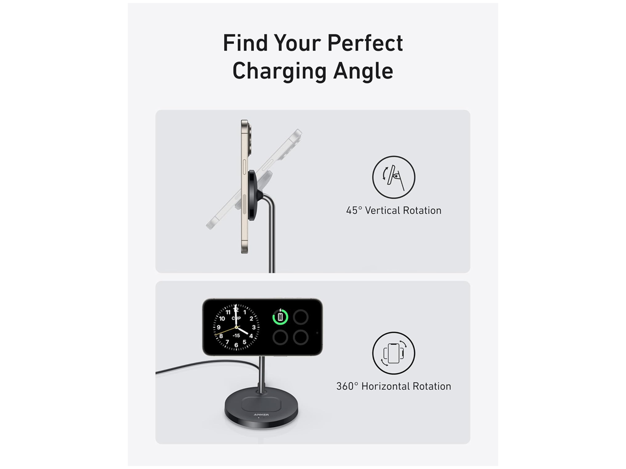 انكر ماك جو  حامل شحن لاسلكى 2 في 1 بقوة 15 واط، متوافق مع MagSafe ومعيار Qi2 - أفضل سعر