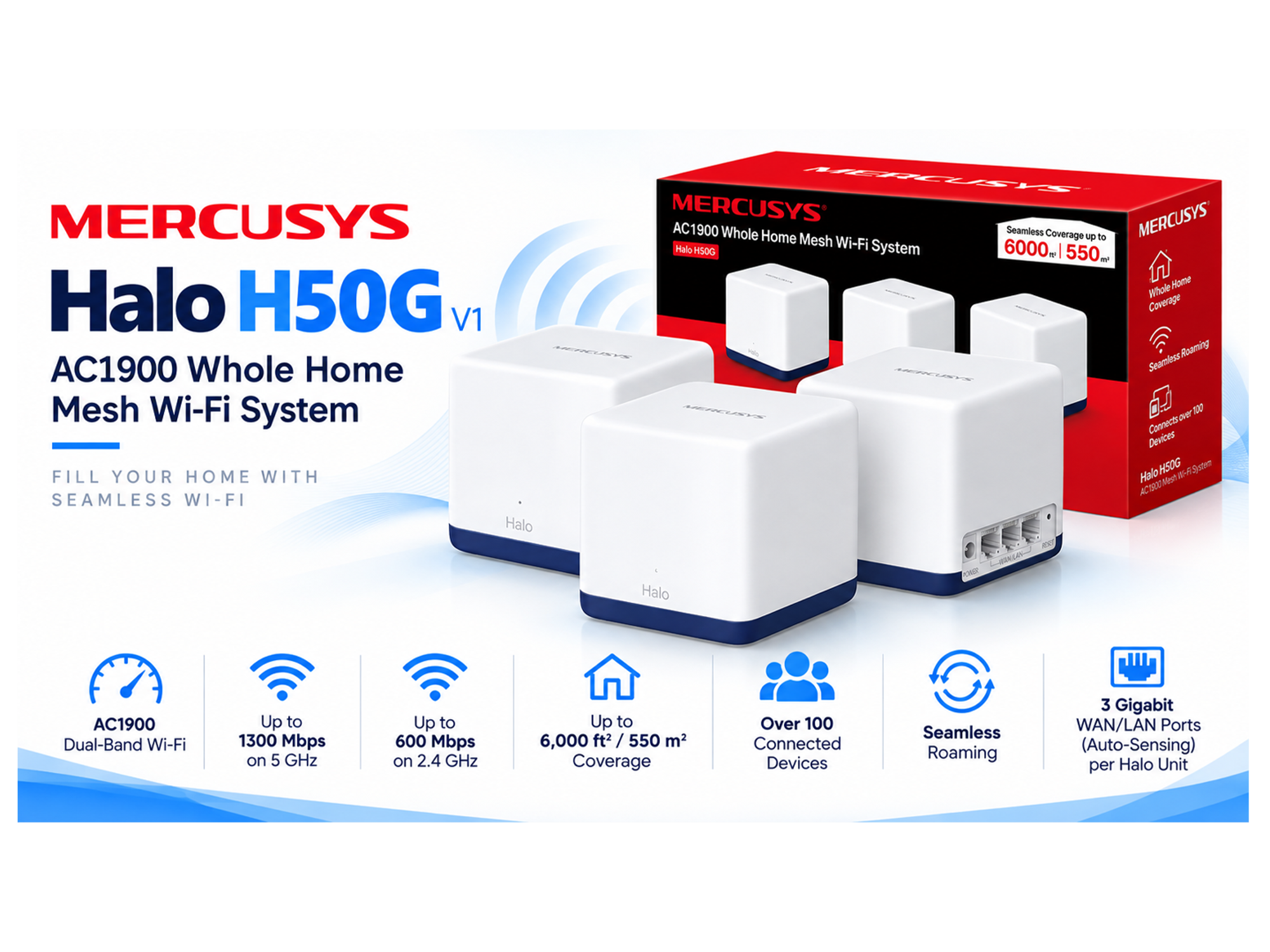 مركوسيس نظام شبكة  Wi-Fi من فئة AC1900 لتغطية المنزل بالكامل - أفضل سعر