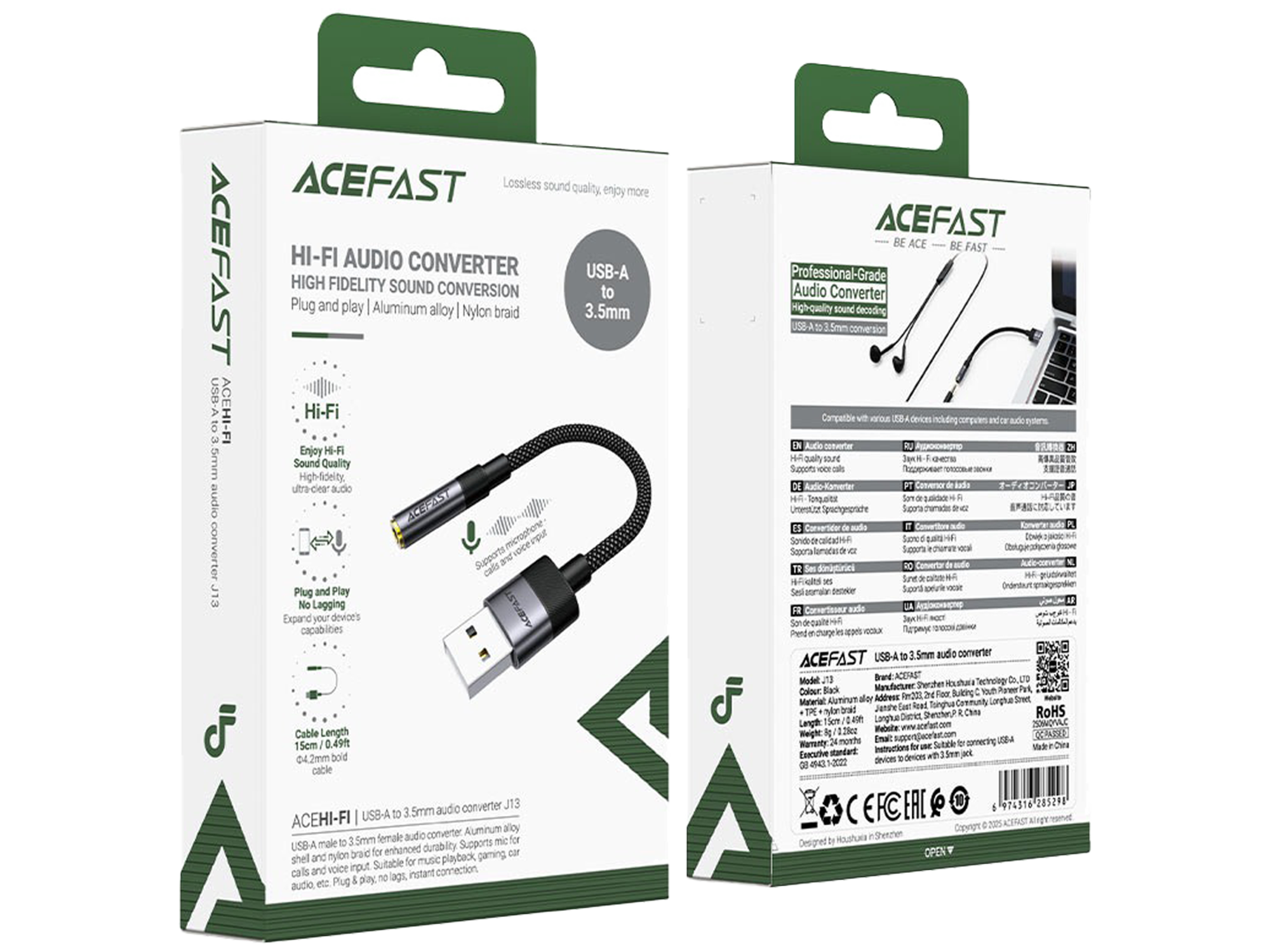 ايس فاست محول صوت J13 من USB-A إلى 3.5 مم، لون أسود - أفضل سعر