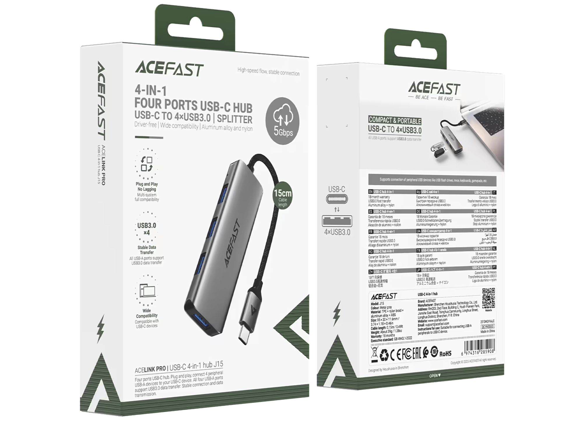 ايس فاست موزع J15 بمنفذ USB-C و4 منافذ - أفضل سعر
