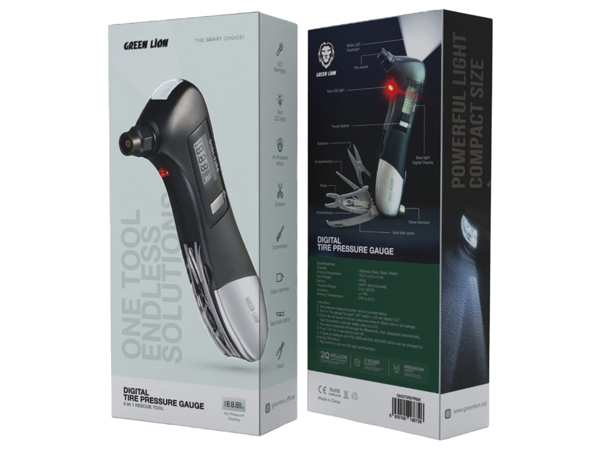 Green Lion Digital Tire Pressure Gauge 9IN1 Rescue Tool - Best Prices